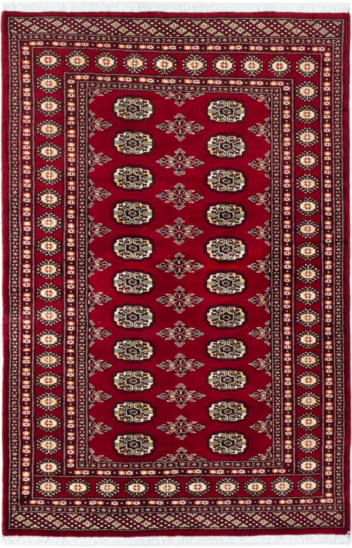 Hand-knotted Finest Peshawar Bokhara Dark Red Wool Rug 4'0" x 6'2" Size: 4'0" x 6'2"  