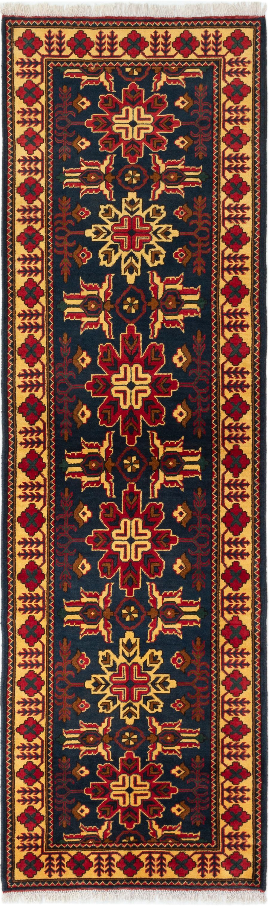Hand-knotted Finest Kargahi Dark Navy Wool Rug 2'9" x 9'5" Size: 2'9" x 9'5"  