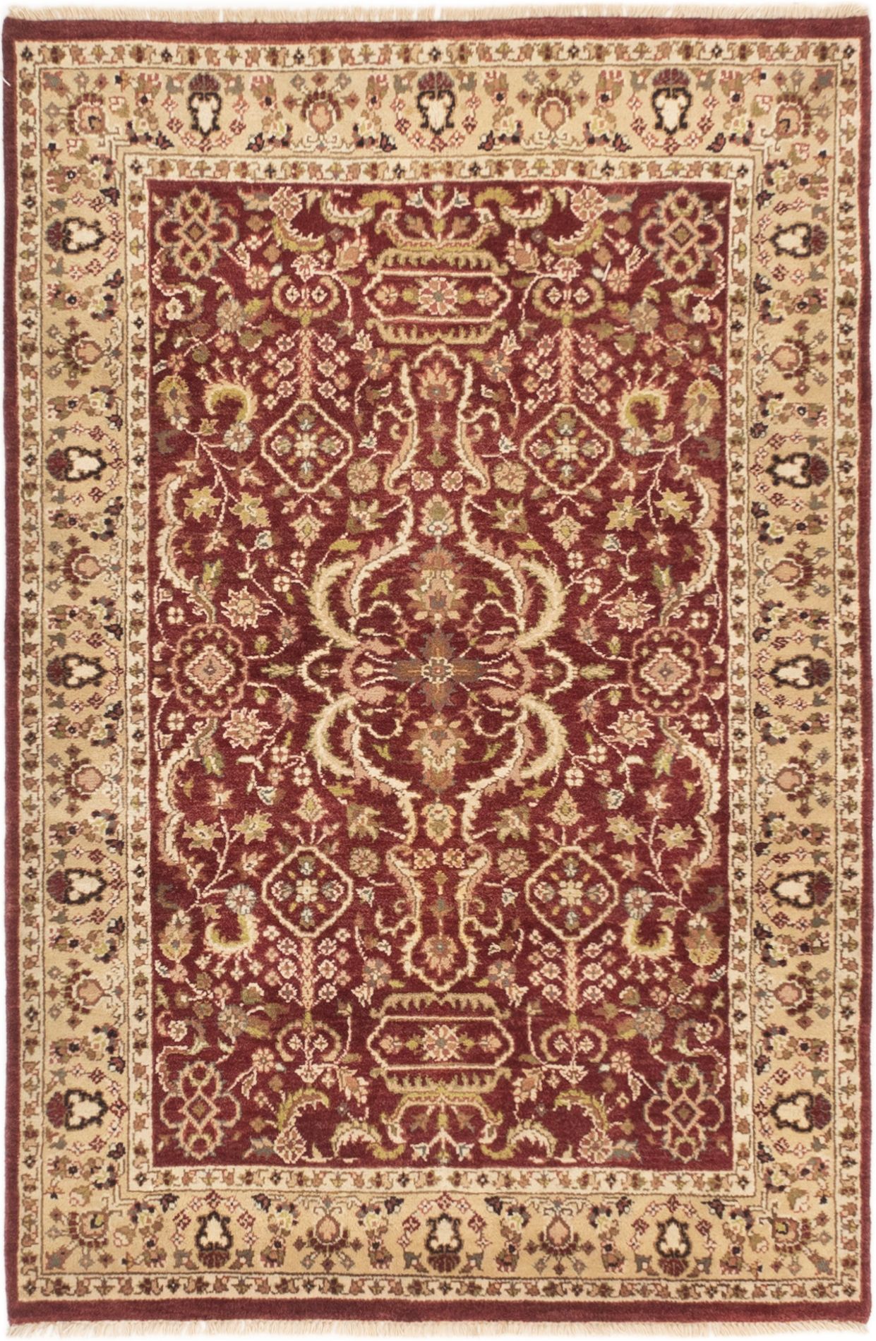 Hand-knotted Jamshidpour Dark Red Wool Rug 4'2" x 6'1" Size: 4'2" x 6'1"  