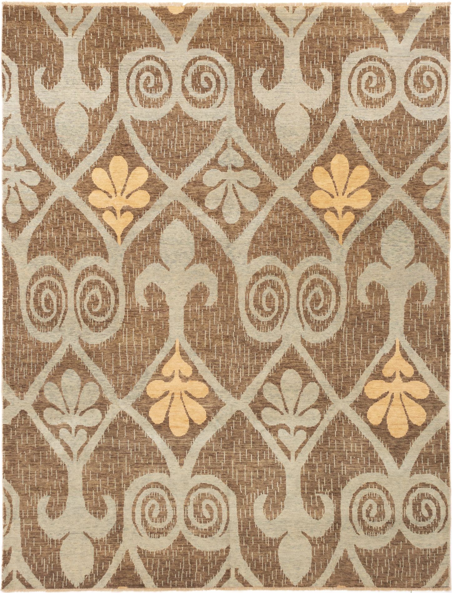 Hand-knotted Ikat Royale Dark Brown Wool Rug 8'0" x 10'3" Size: 8'0" x 10'3"  