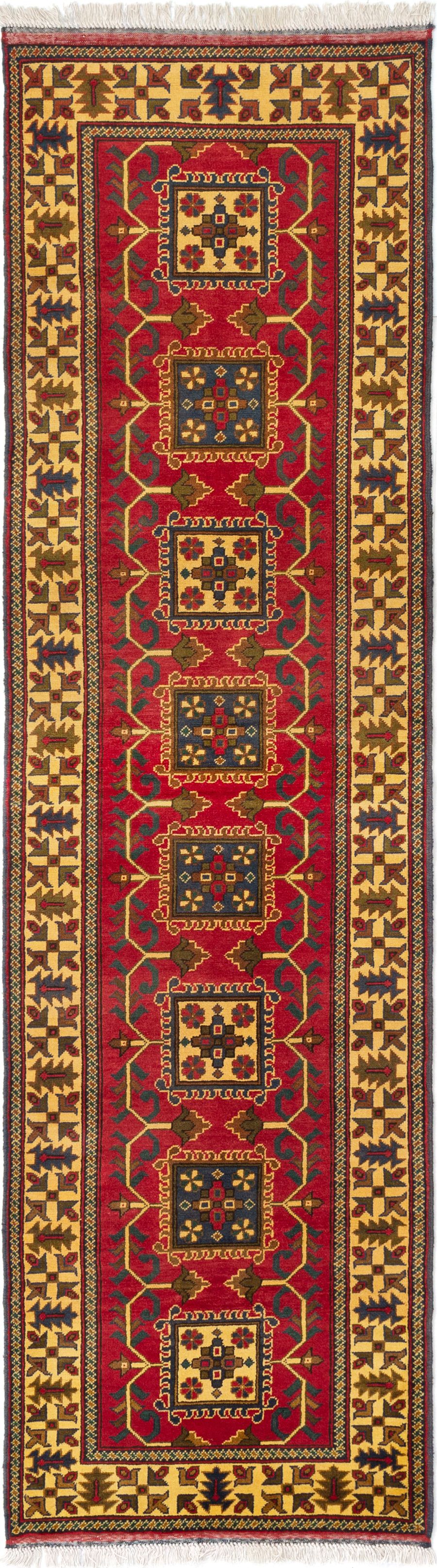 Hand-knotted Finest Kargahi Red Wool Rug 2'9" x 9'11"  Size: 2'9" x 9'11"  