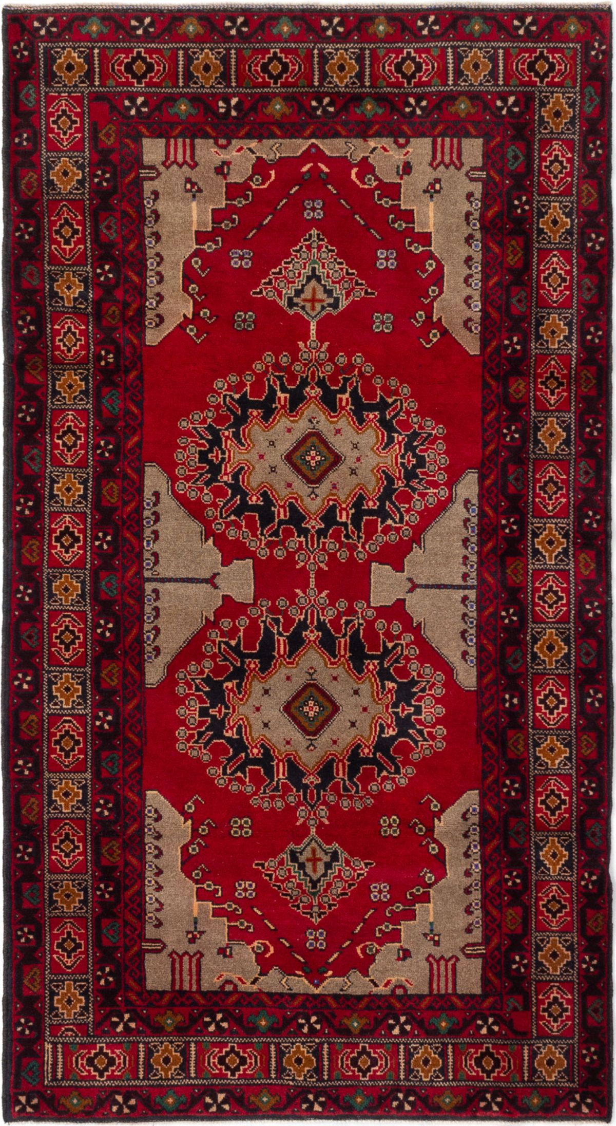 Hand-knotted Finest Rizbaft Red Wool Rug 3'7" x 6'9" Size: 3'7" x 6'9"  