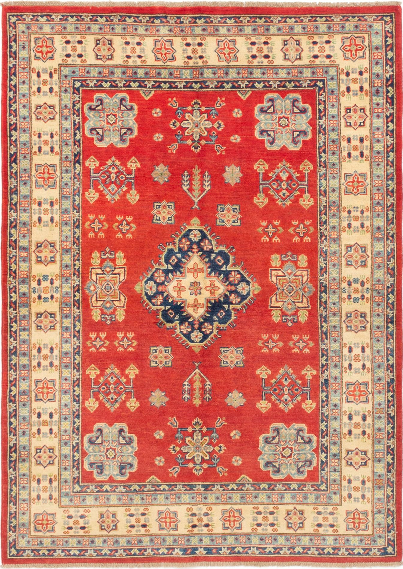 Hand-knotted Uzbek Gazni Red Wool Rug 4'10" x 7'0" Size: 4'10" x 7'0"  
