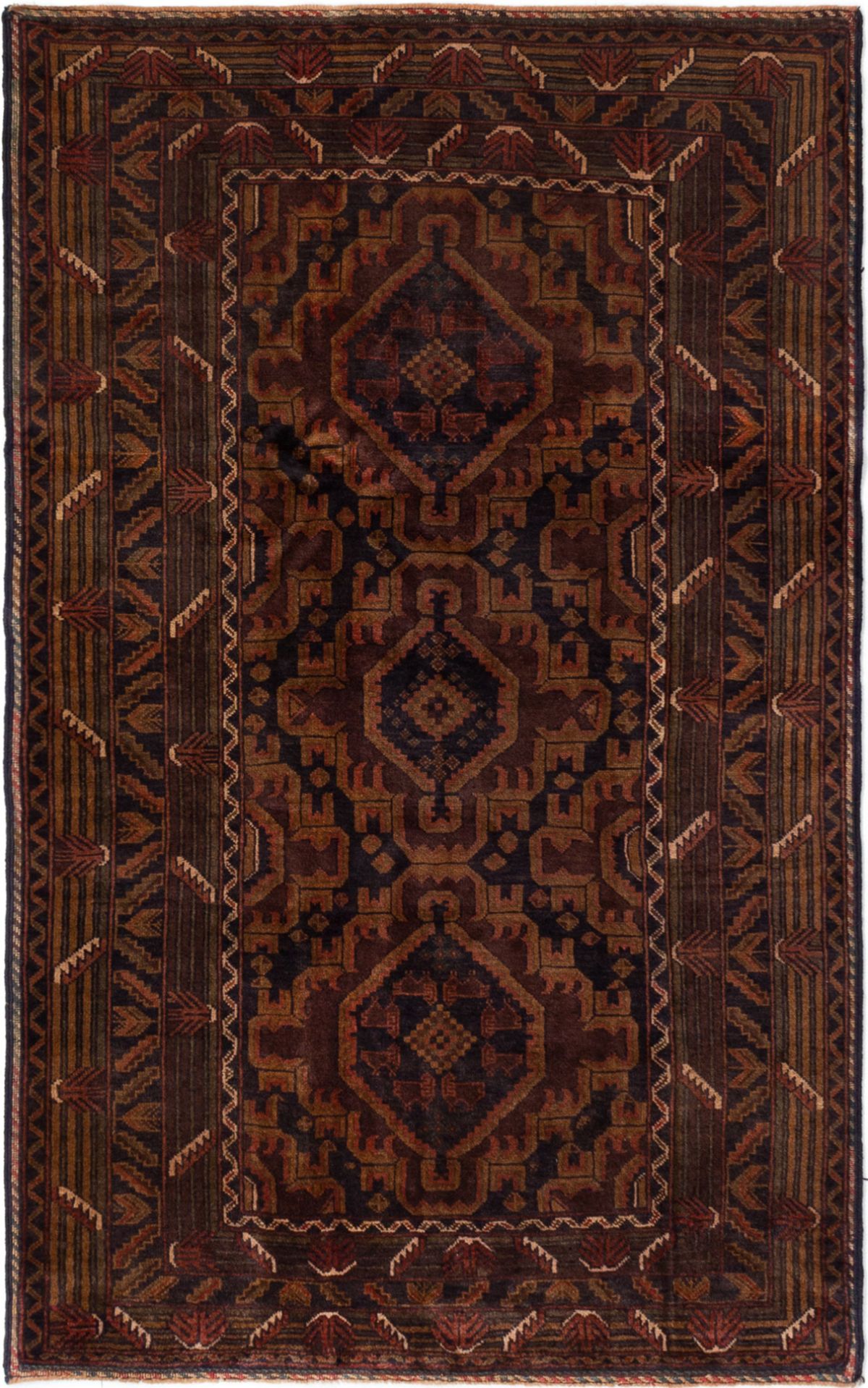 Hand-knotted Royal Baluch Brown Wool Rug 3'10" x 6'4" Size: 3'10" x 6'4"  