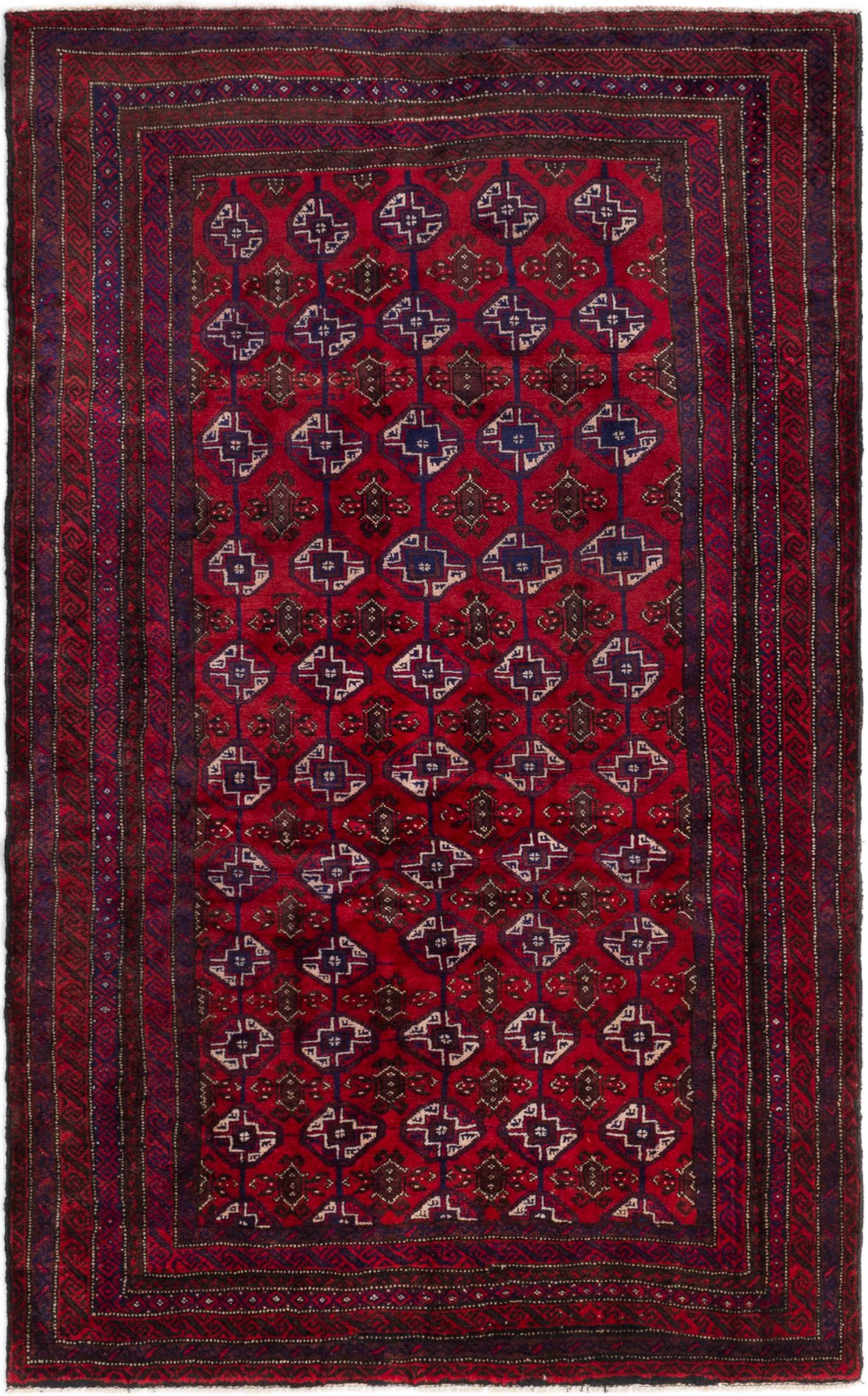 Hand-knotted Royal Baluch Red Wool Rug 4'1" x 6'9" Size: 4'1" x 6'9"  