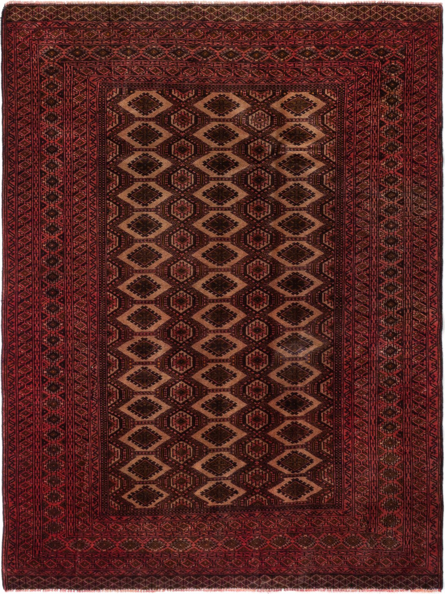 Hand-knotted Royal Baluch Dark Copper, Tan Wool Rug 4'3" x 5'8" Size: 4'3" x 5'8"  