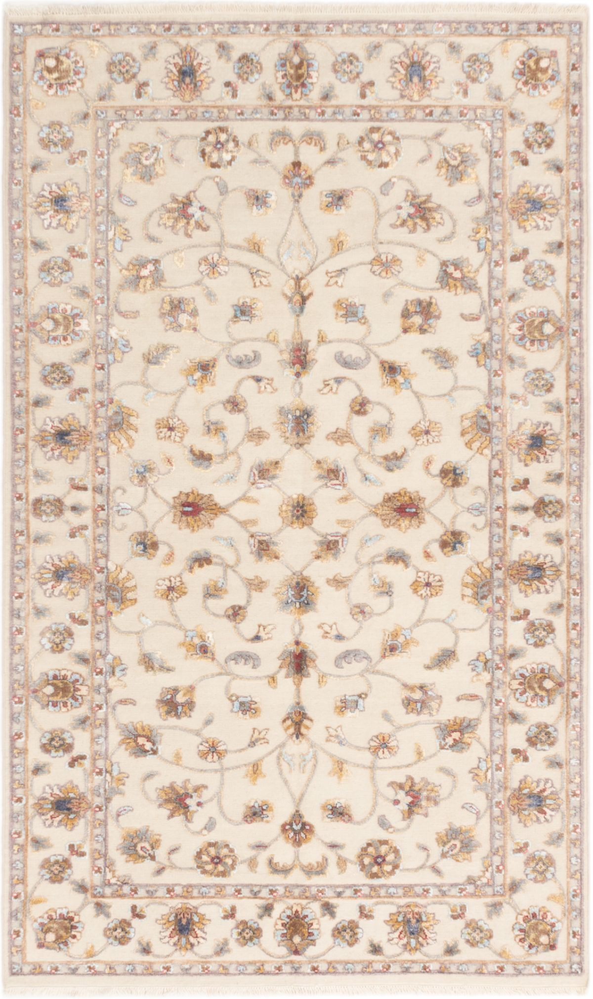 Hand-knotted Harrir Select Cream Wool/Silk Rug 5'0" x 8'3" Size: 5'0" x 8'3"  