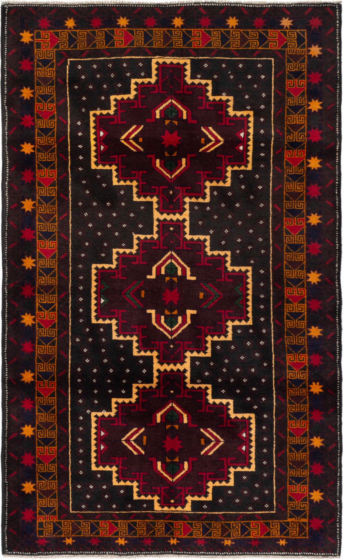 Hand-knotted Royal Baluch Black, Dark Red Wool Rug 3'7" x 6'2" Size: 3'7" x 6'2"  