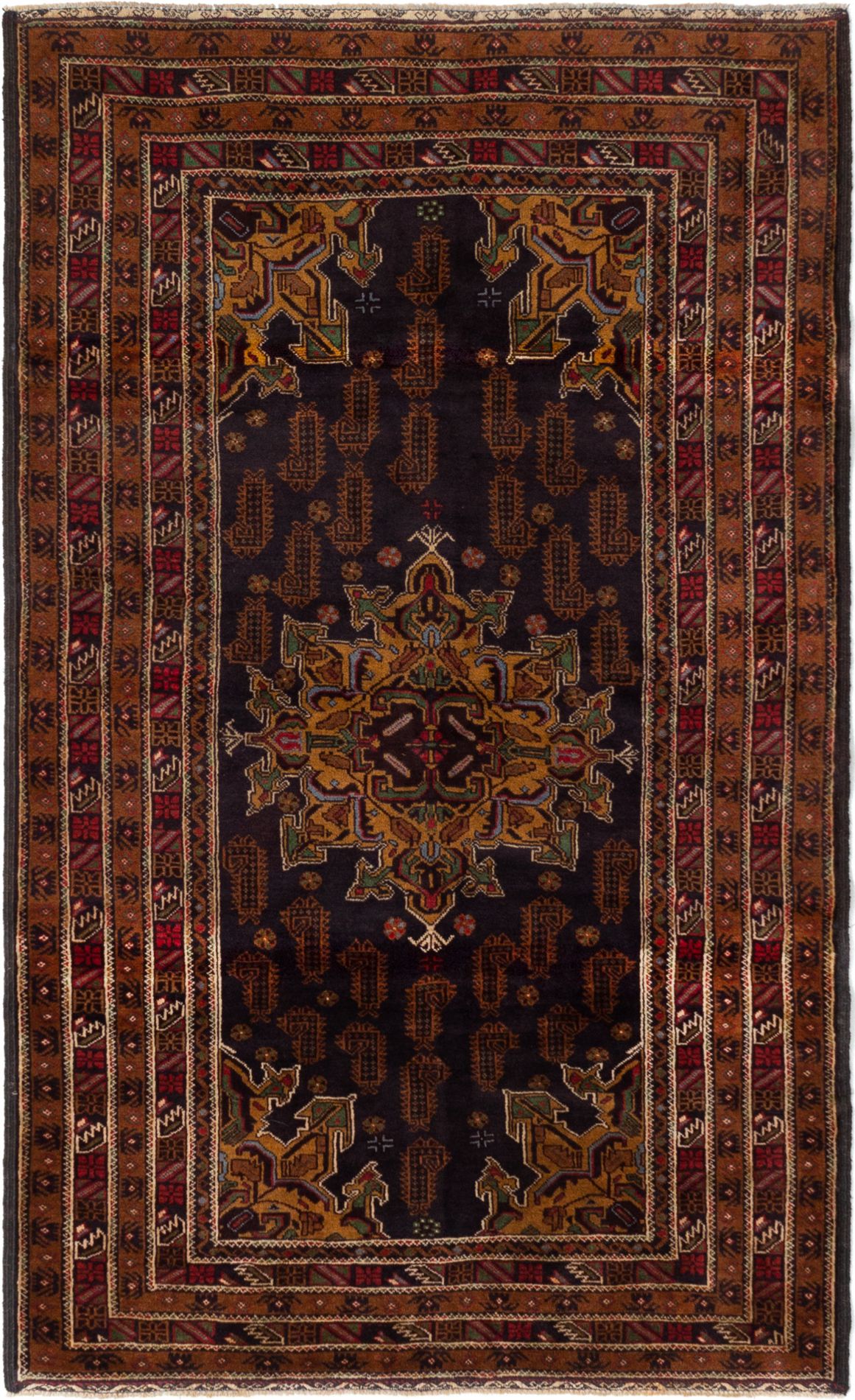 Hand-knotted Royal Baluch Brown, Dark Navy Wool Rug 3'9" x 6'2" Size: 3'9" x 6'2"  