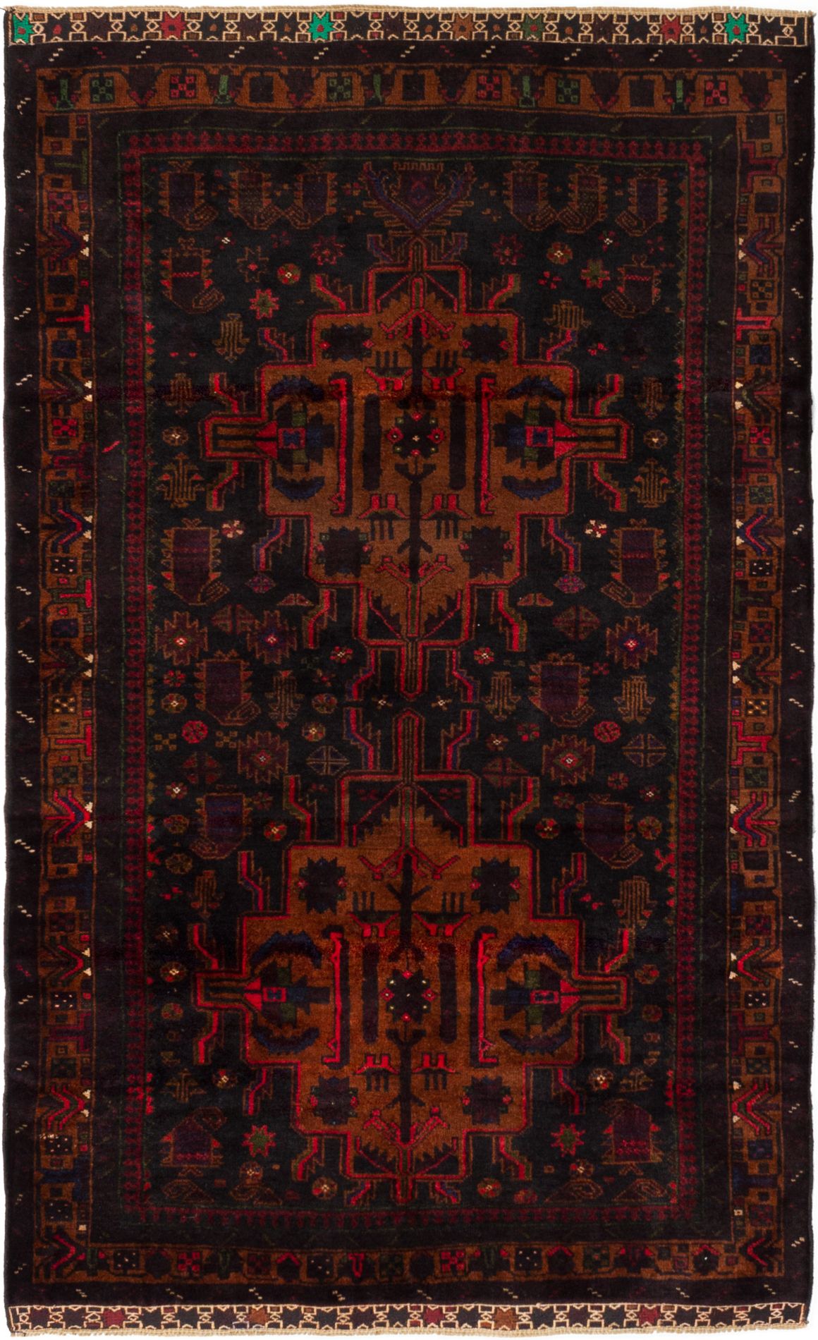 Hand-knotted Royal Baluch Black Wool Rug 4'1" x 6'5" Size: 4'1" x 6'5"  
