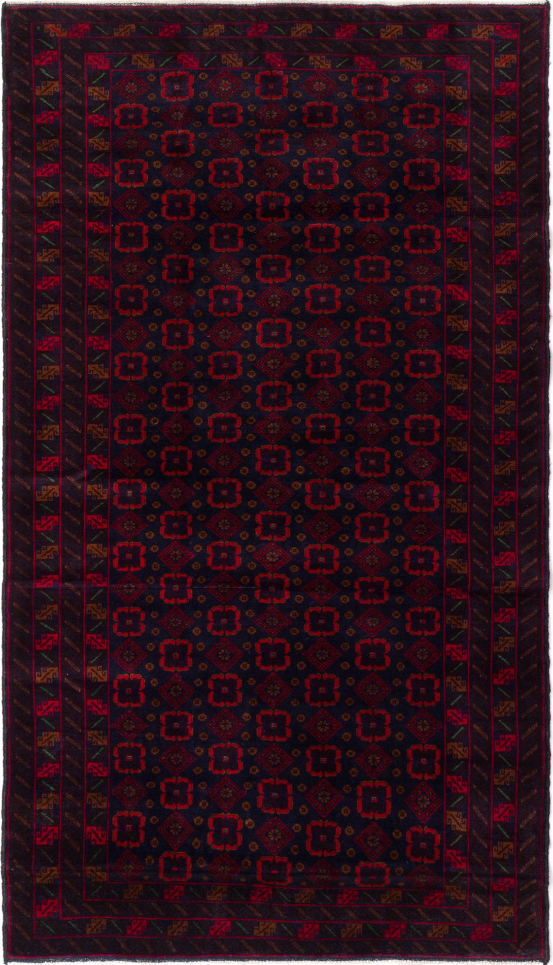 Hand-knotted Teimani Dark Navy Wool Rug 3'11" x 6'11" Size: 3'11" x 6'11"  