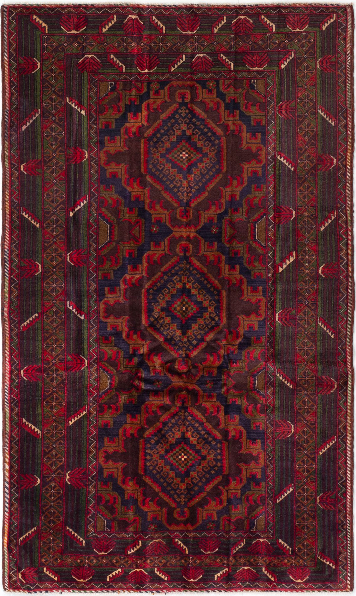 Hand-knotted Royal Baluch Dark Navy, Red Wool Rug 3'10" x 6'5" Size: 3'10" x 6'5"  