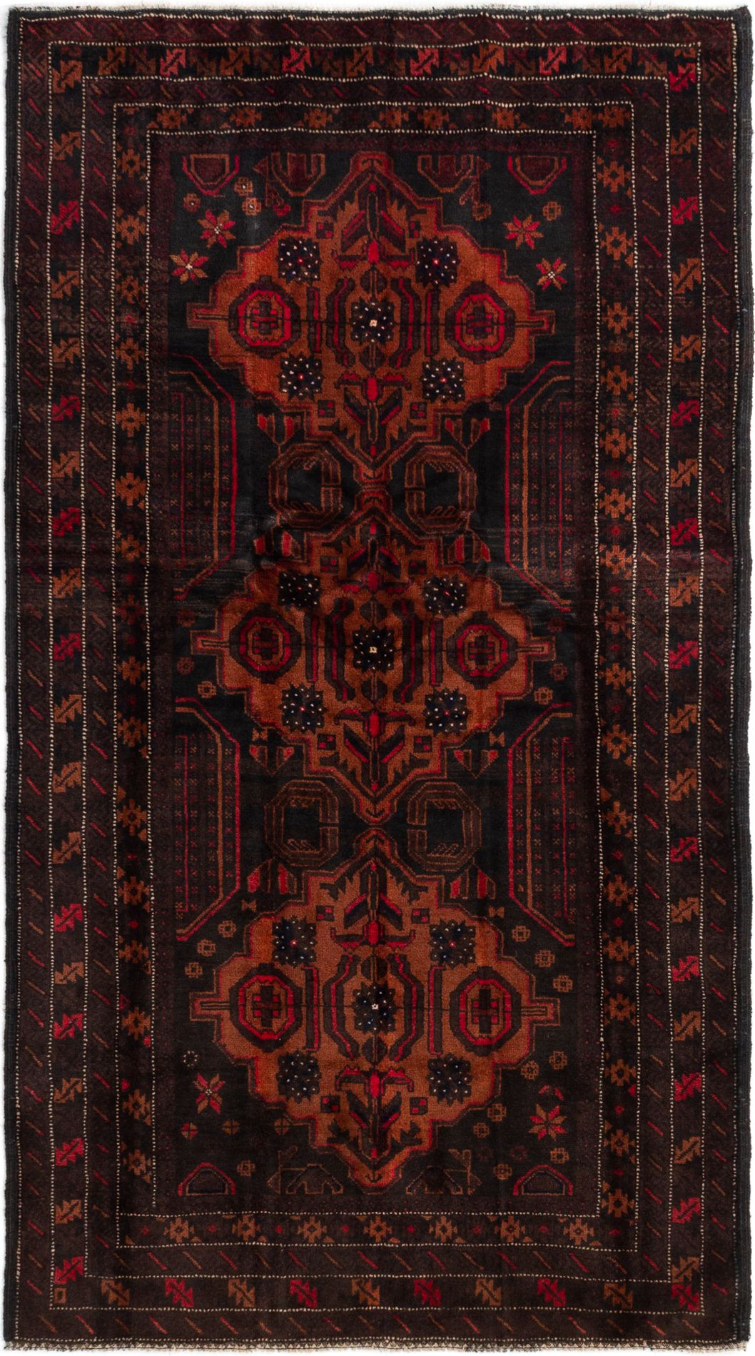 Hand-knotted Royal Baluch Copper, Dark Brown Wool Rug 3'11" x 6'7" Size: 3'11" x 6'7"  