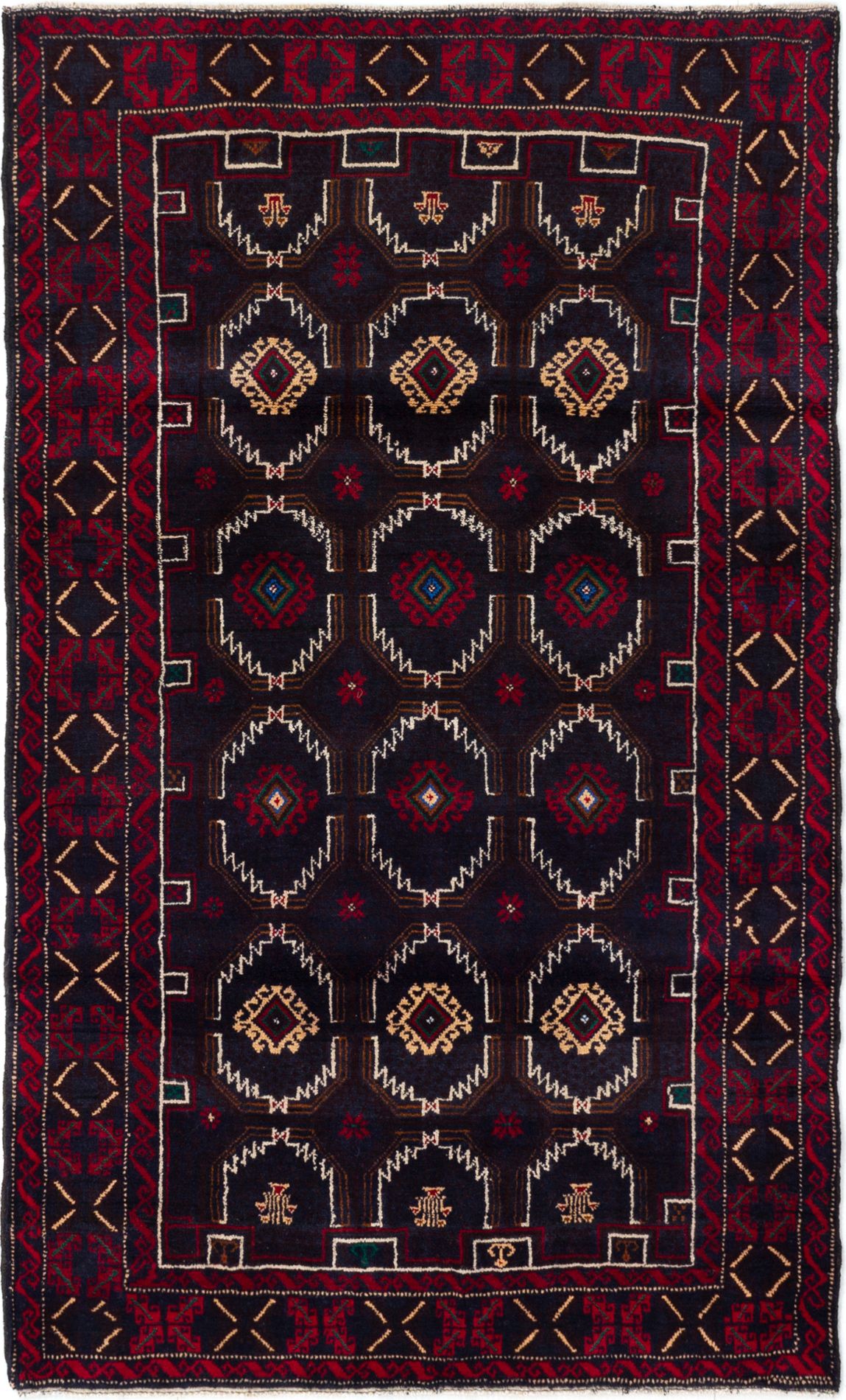 Hand-knotted Royal Baluch Dark Navy Wool Rug 3'9" x 6'5"  Size: 3'9" x 6'5"  