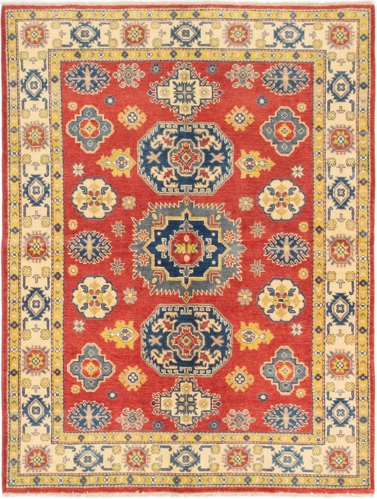 Hand-knotted Uzbek Gazni Red Wool Rug 5'0" x 6'5" Size: 5'0" x 6'5"  