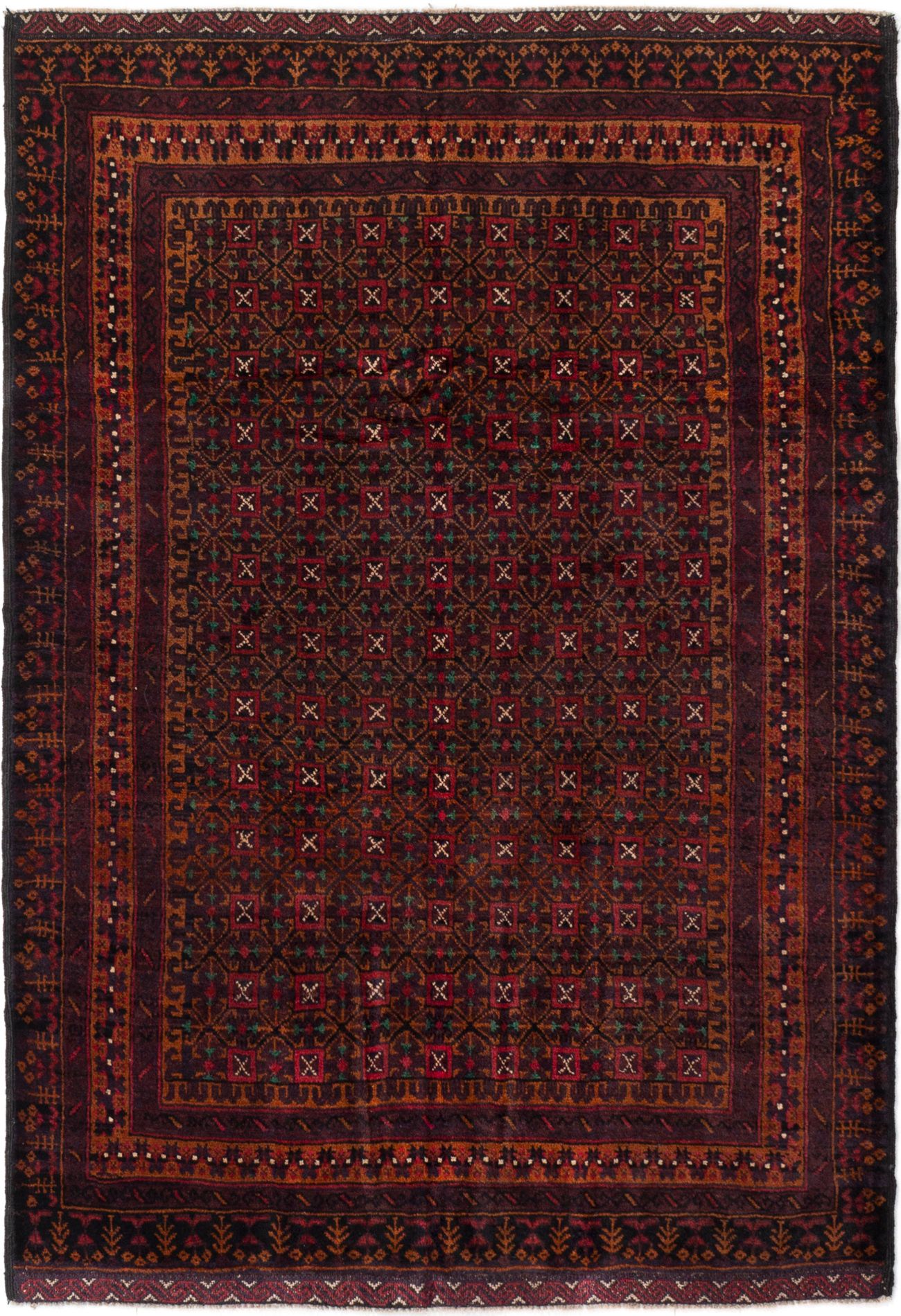 Hand-knotted Teimani Dark Red, Light Brown Wool Rug 4'3" x 5'11" Size: 4'3" x 5'11"  
