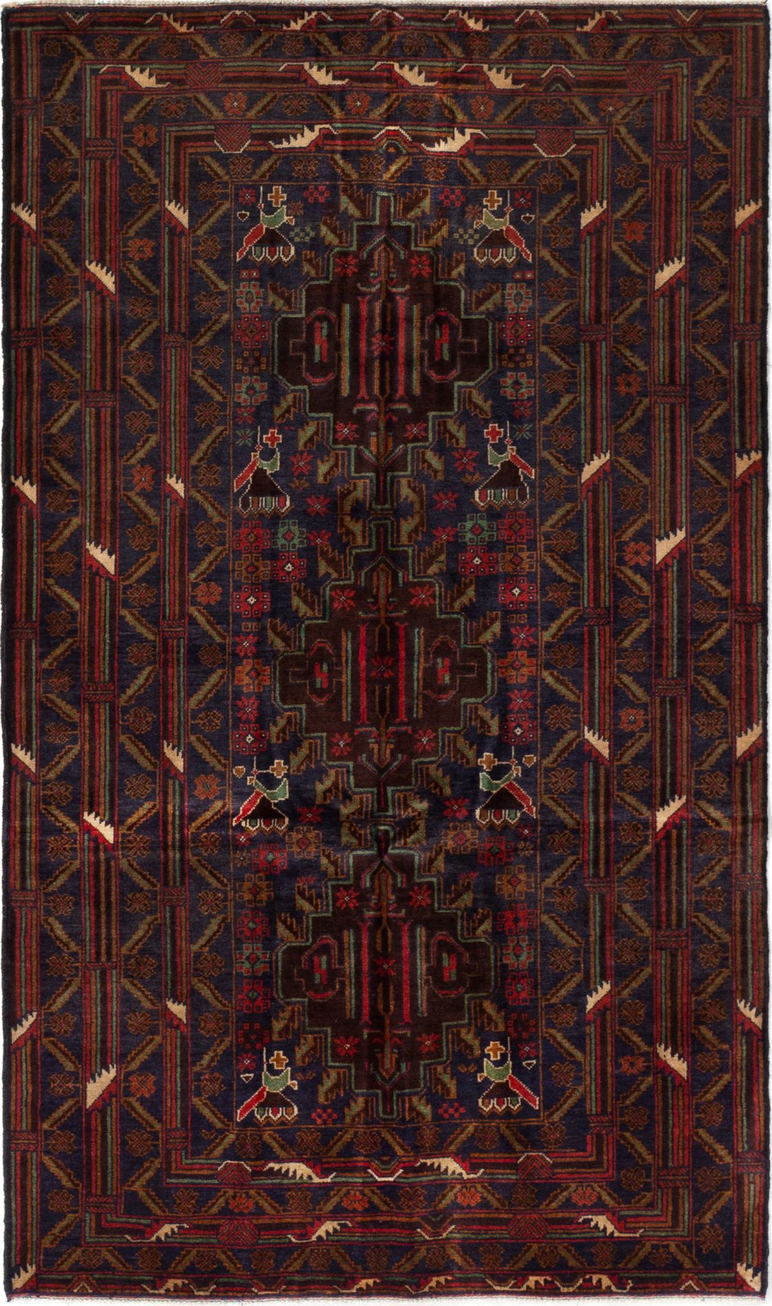 Hand-knotted Royal Baluch Dark Navy, Red Wool Rug 3'9" x 6'5" Size: 3'9" x 6'5"  