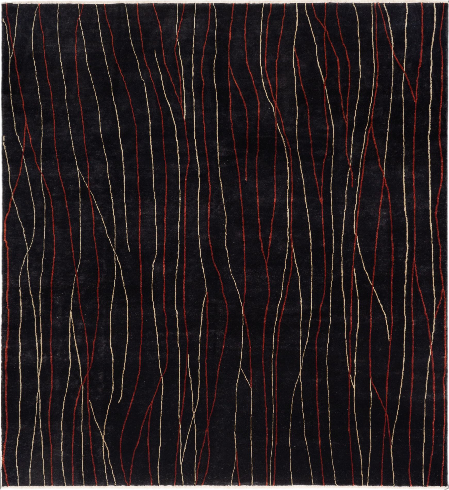 Hand-knotted Silk Touch Black  Rug 9'0" x 9'10" Size: 9'0" x 9'10"  