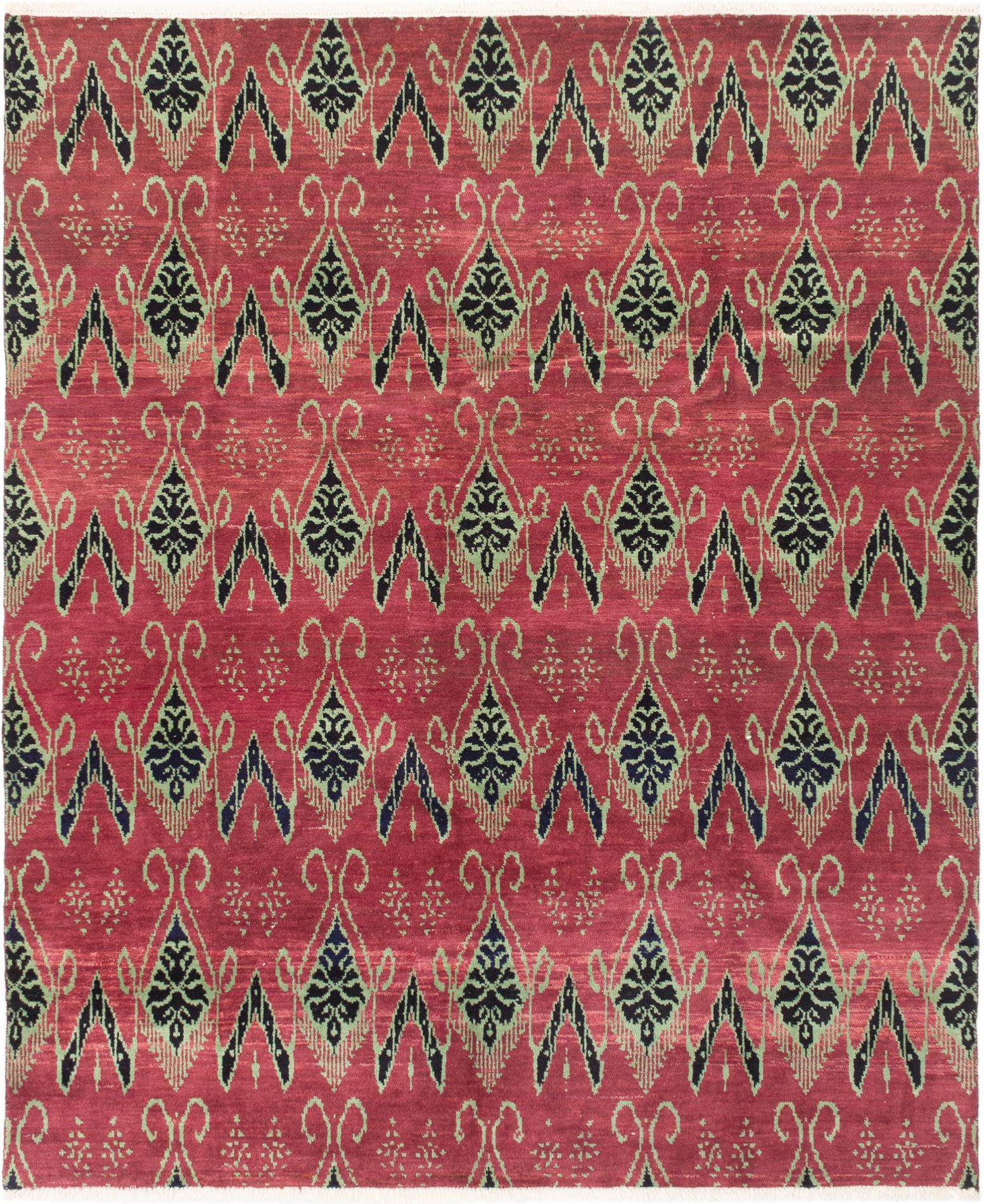 Hand-knotted Ikat Royale Burgundy Wool Rug 8'0" x 9'8" Size: 8'0" x 9'8"  