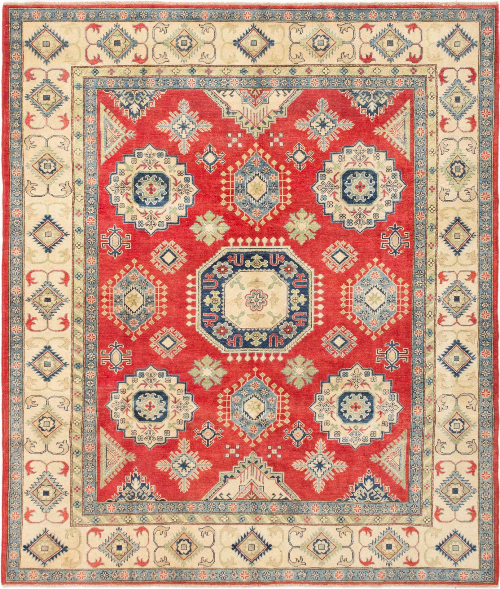 Hand-knotted Uzbek Gazni Red Wool Rug 8'3" x 9'6" Size: 8'3" x 9'6"  