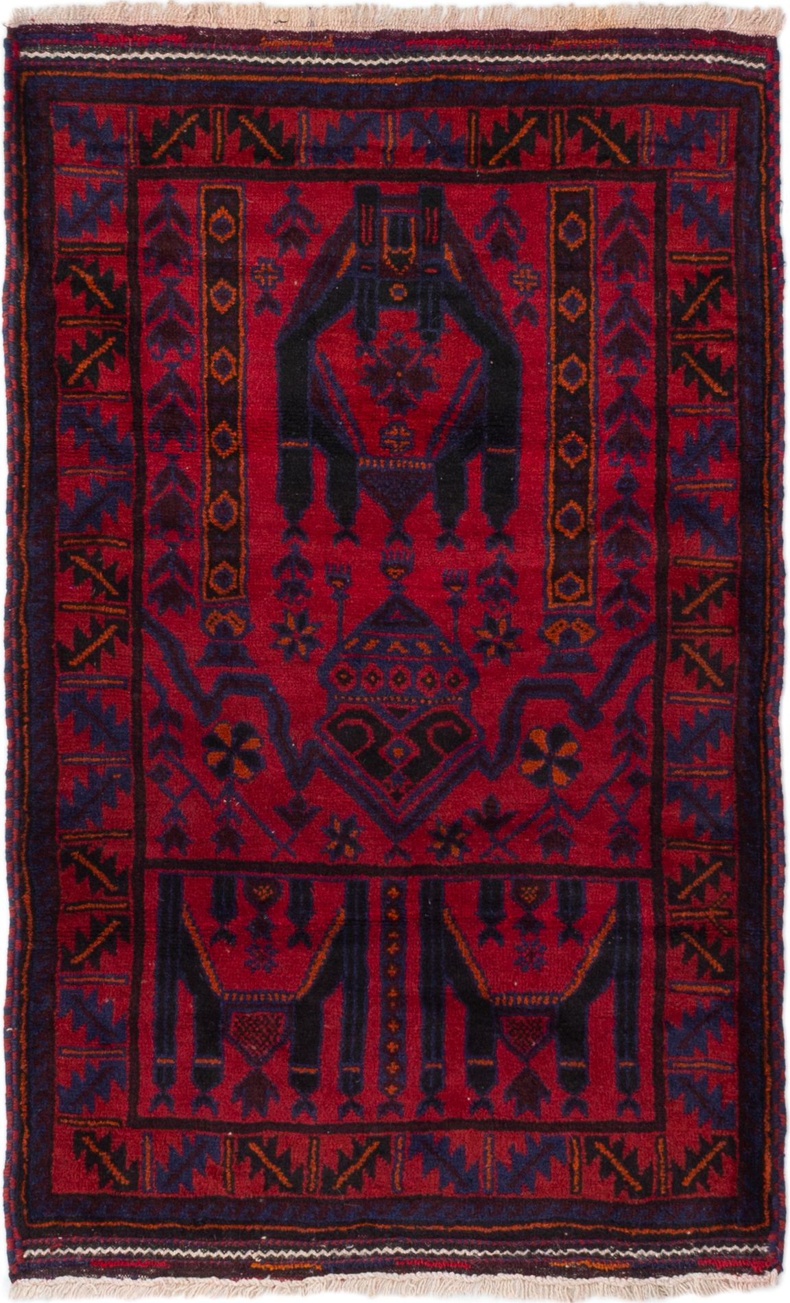 Hand-knotted Baluch Red Wool Rug 3'1" x 4'11" Size: 3'1" x 4'11"  
