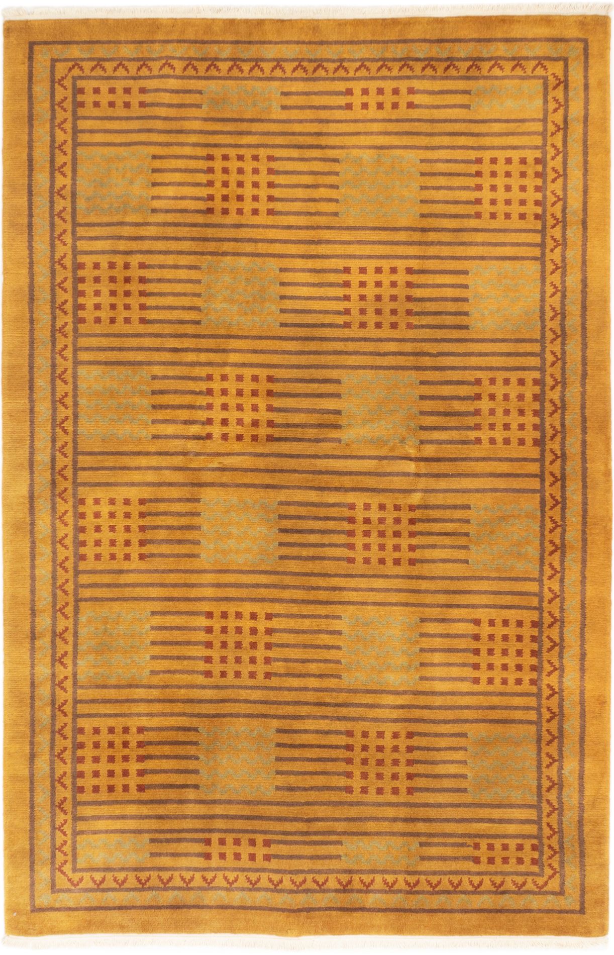 Hand-knotted Aurora Light Brown Wool Rug 5'7" x 8'5" Size: 5'7" x 8'5"  