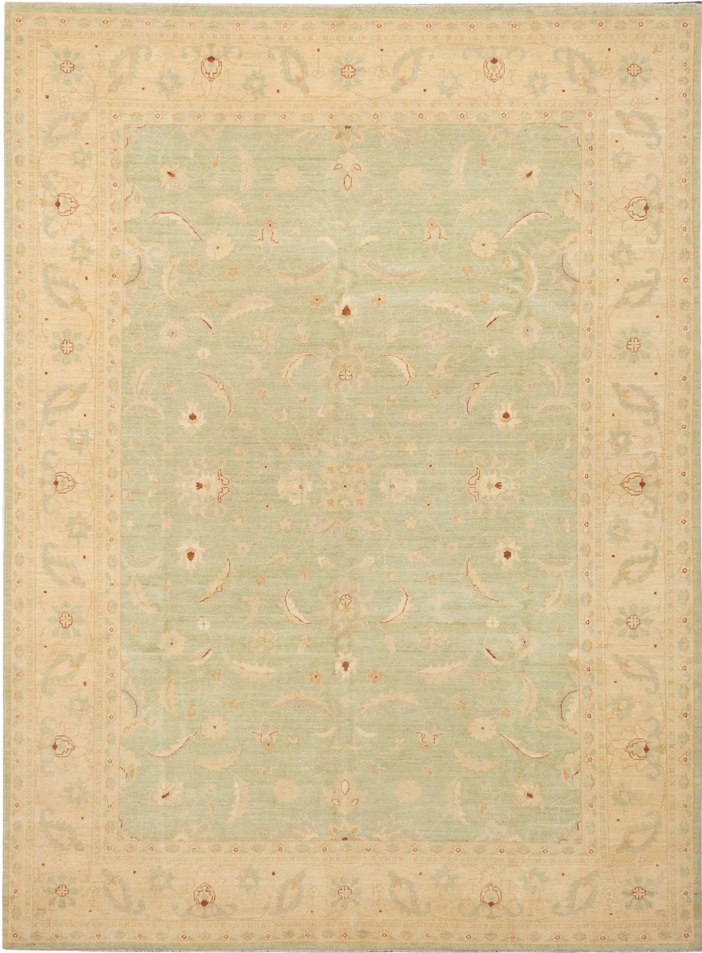 Hand-knotted Peshawar Finest Light Green Wool Rug 9'0" x 12'1" Size: 9'0" x 12'1"  