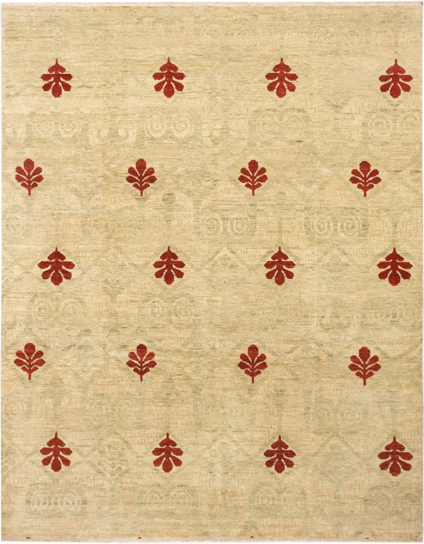 Hand-knotted Finest Ushak Ivory, Light Green Wool Rug 9'2" x 11'8" Size: 9'2" x 11'8"  