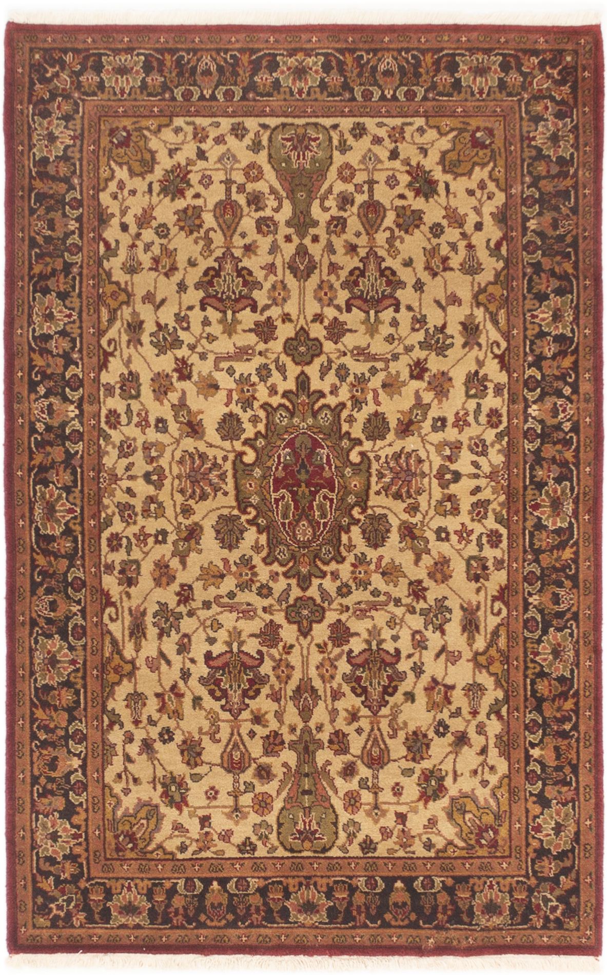 Hand-knotted Jamshidpour Beige, Dark Red Wool Rug 3'9" x 6'0" Size: 3'9" x 6'0"  