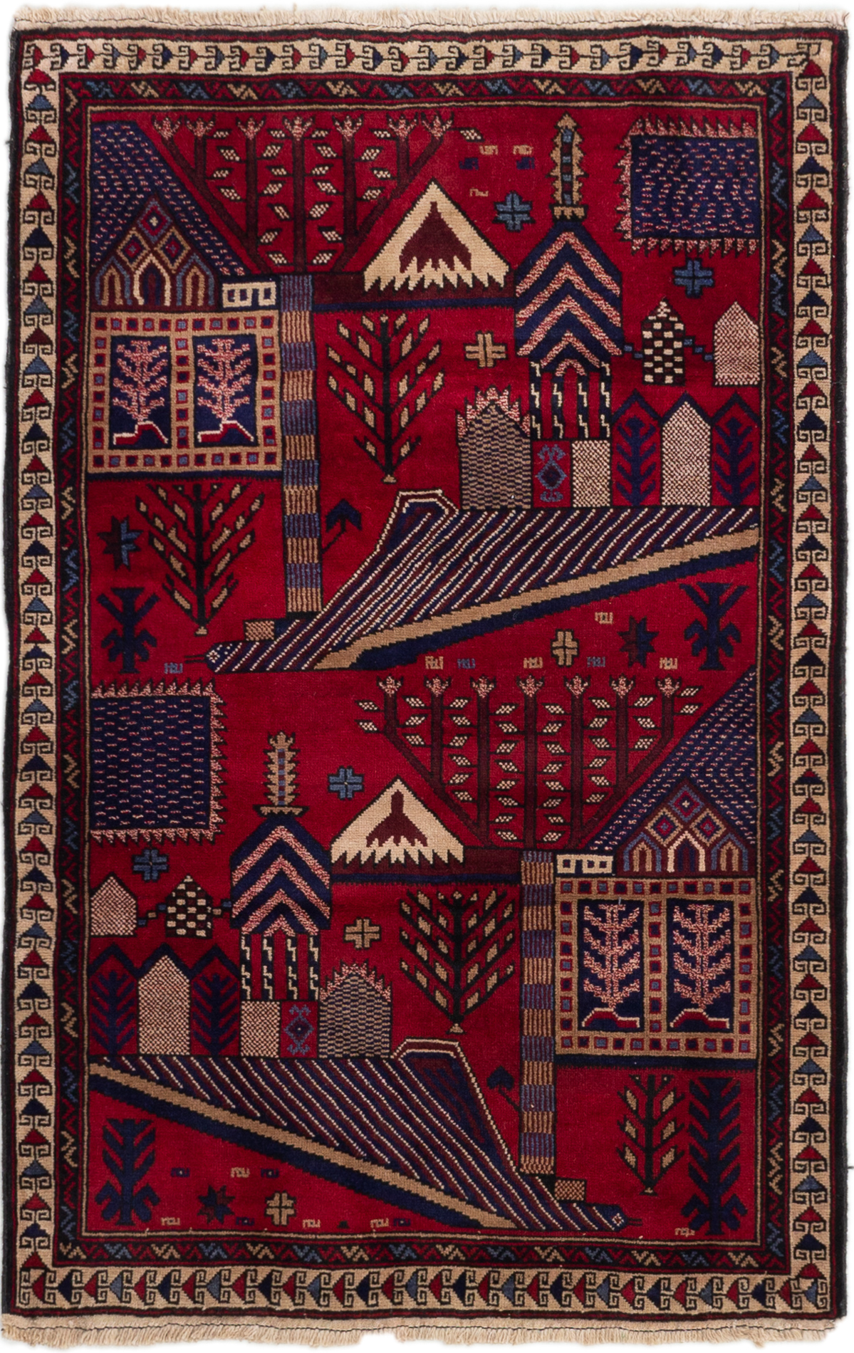 Hand-knotted Finest Rizbaft Red Wool Rug 3'2" x 4'6" Size: 3'2" x 4'6"  