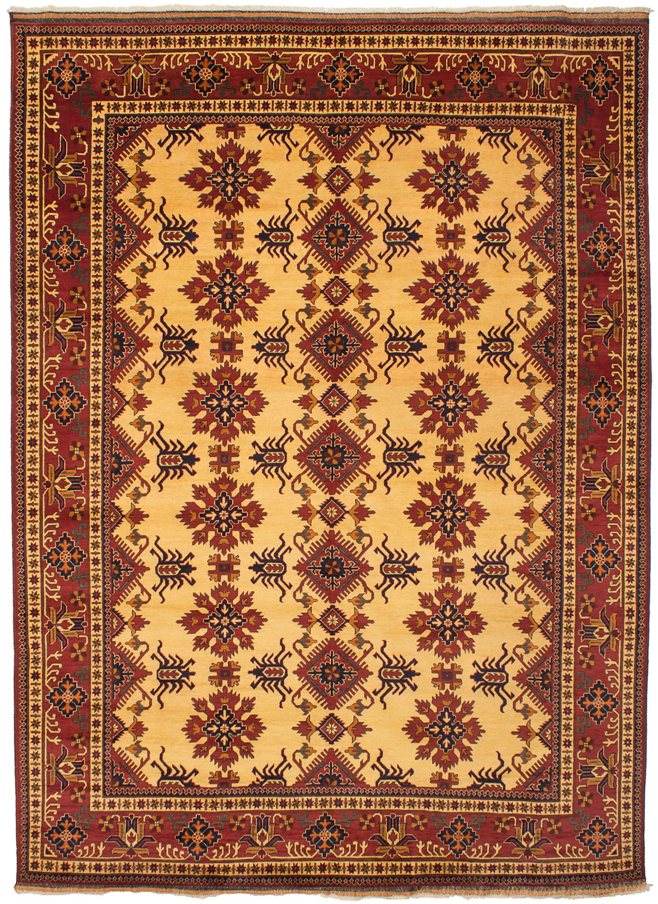 Hand-knotted Finest Kargahi Light Gold Wool Rug 9'9" x 13'4" Size: 9'9" x 13'4"  