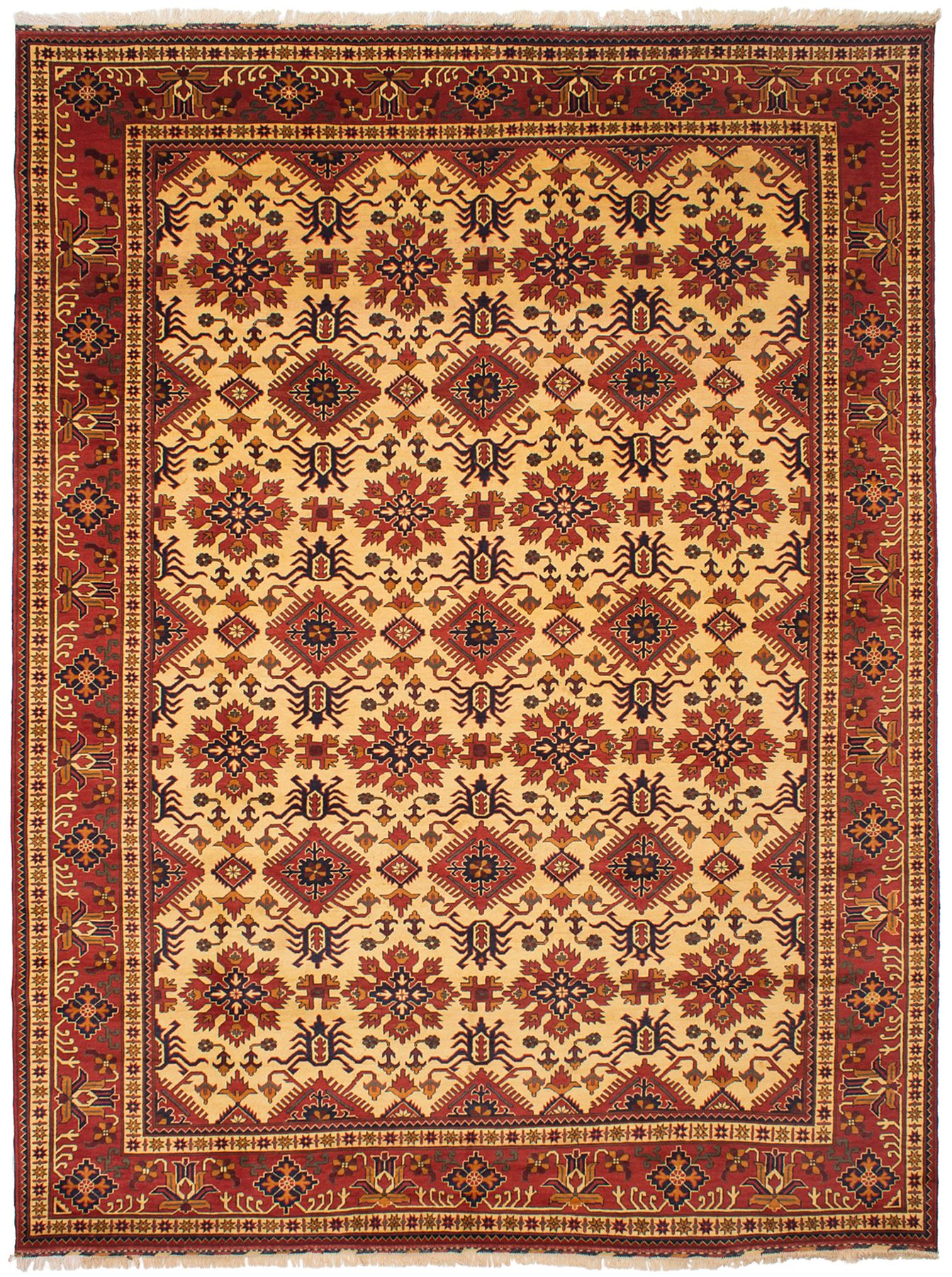Hand-knotted Finest Kargahi Gold Wool Rug 9'11" x 13'3" Size: 9'11" x 13'3"  