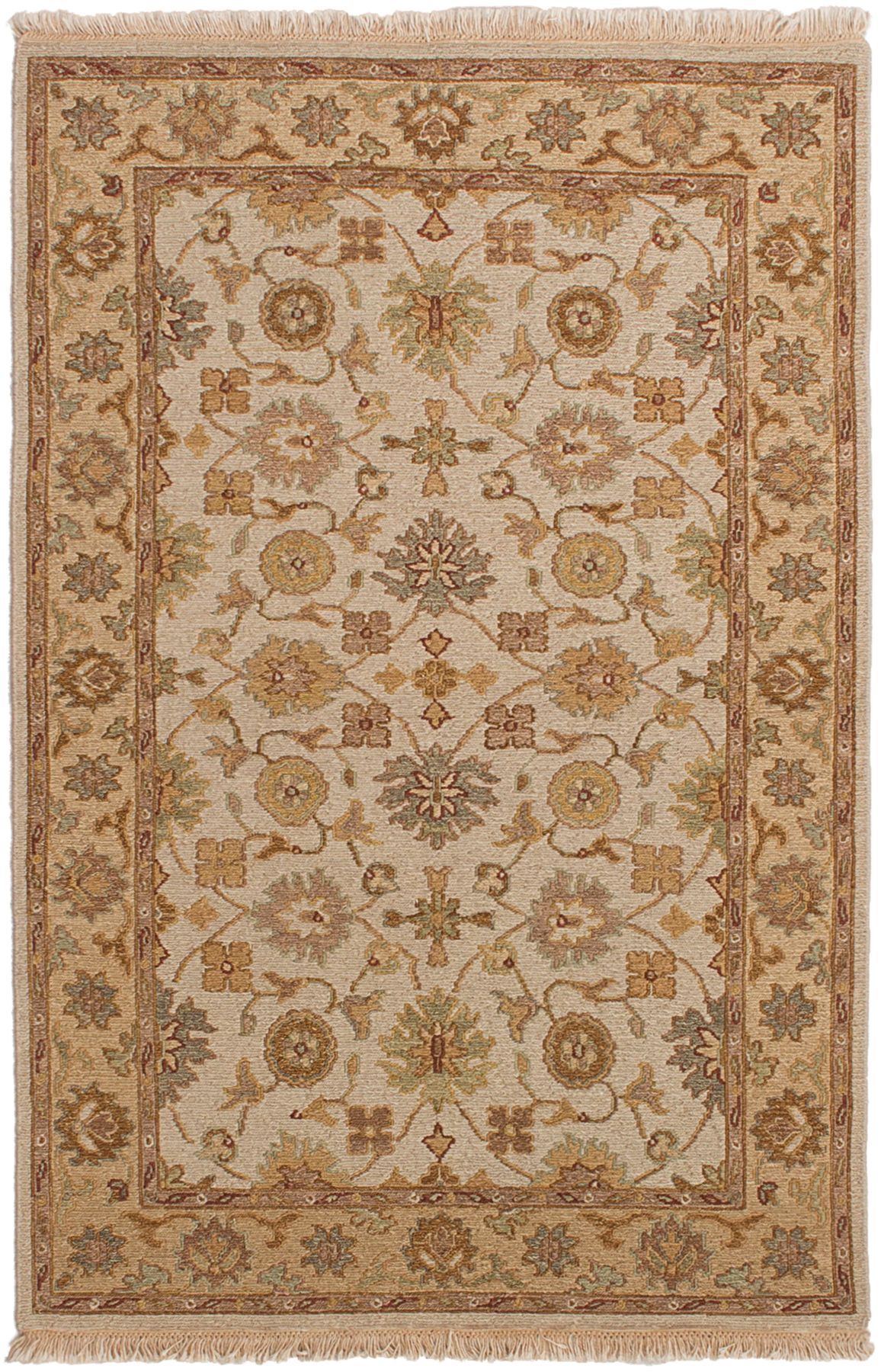 Hand woven Lahor Finest Cream, Light Gold Wool Tapestry Kilim 3'5" x 5'6" Size: 3'5" x 5'6"  