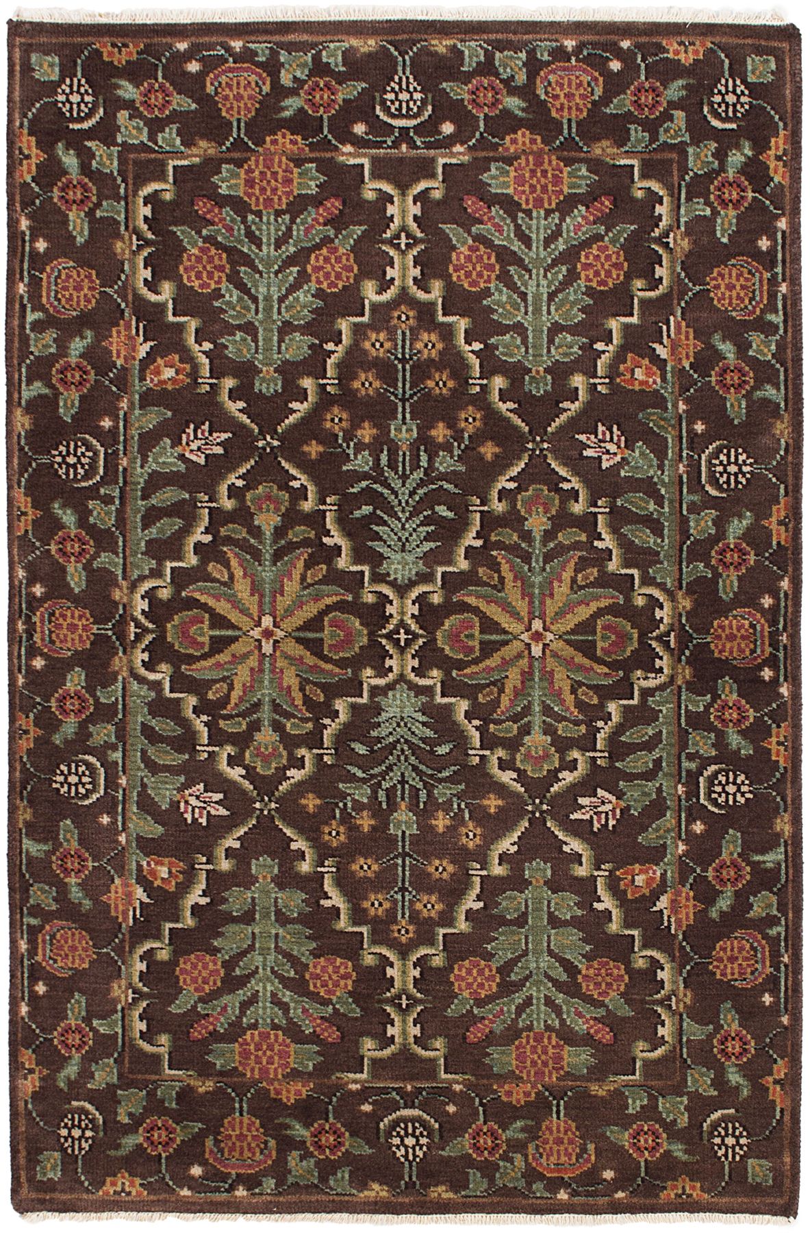 Hand-knotted Finest Agra Jaipur Dark Brown Wool Rug 4'0" x 6'0" Size: 4'0" x 6'0"  