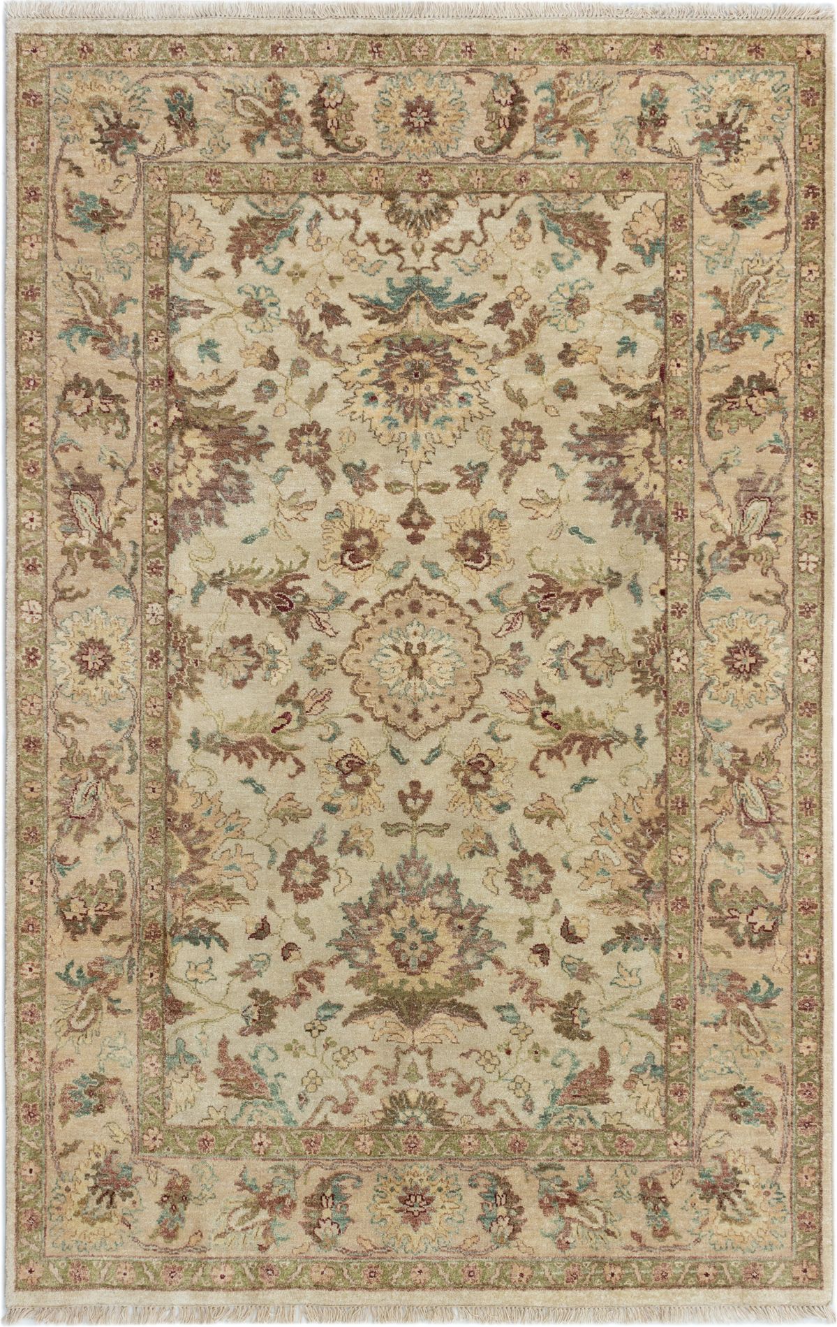 Hand-knotted Jamshidpour Cream Wool Rug 5'7" x 8'7" Size: 5'7" x 8'7"  