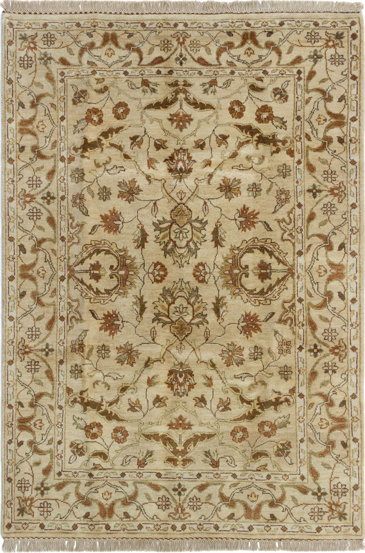 Hand-knotted Finest Agra Jaipur Light Khaki Wool Rug 5'3" x 7'10" Size: 5'3" x 7'10"  
