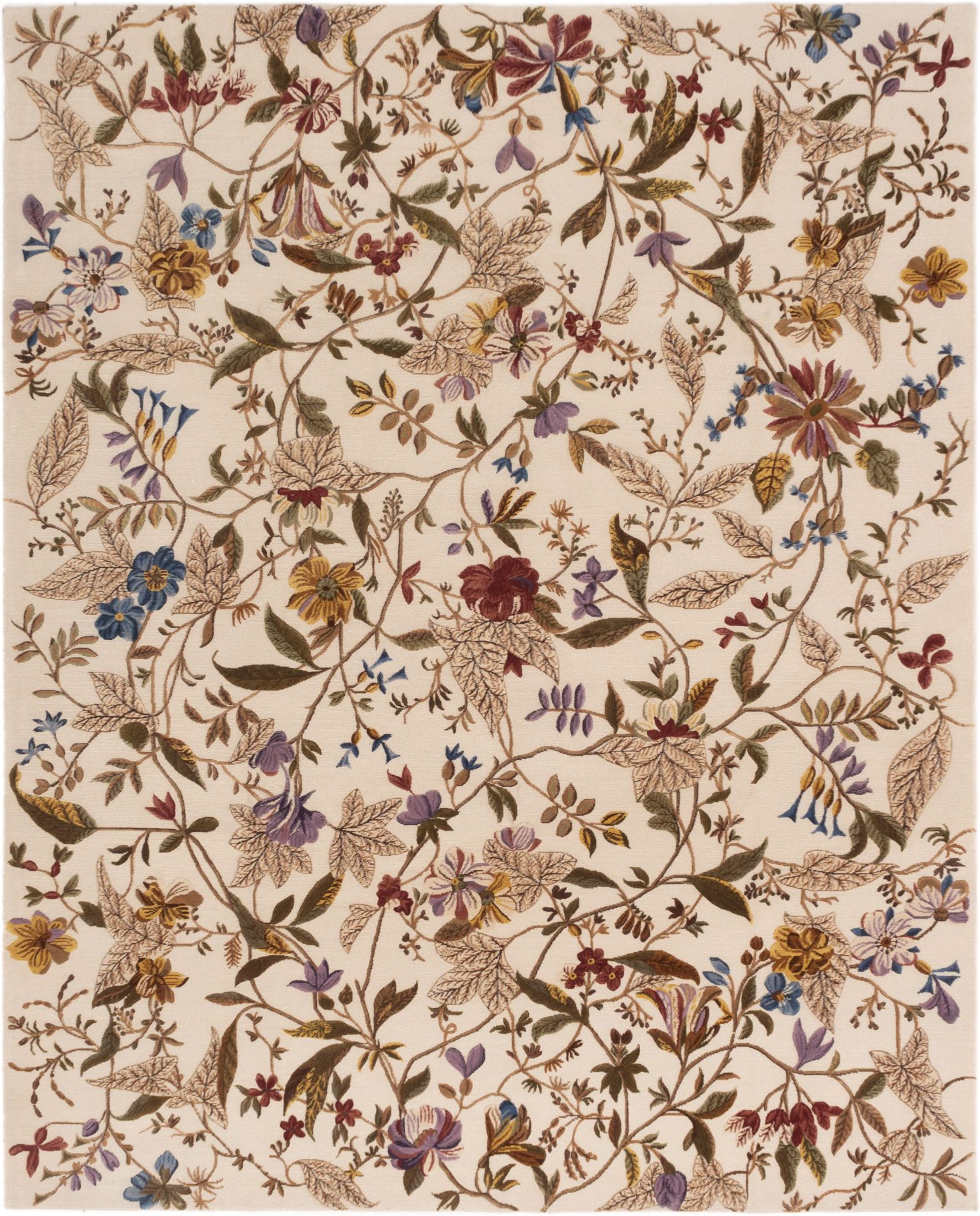 Hand-knotted Savonnerie Cream Wool Rug 8'3" x 10'1" Size: 8'3" x 10'1"  