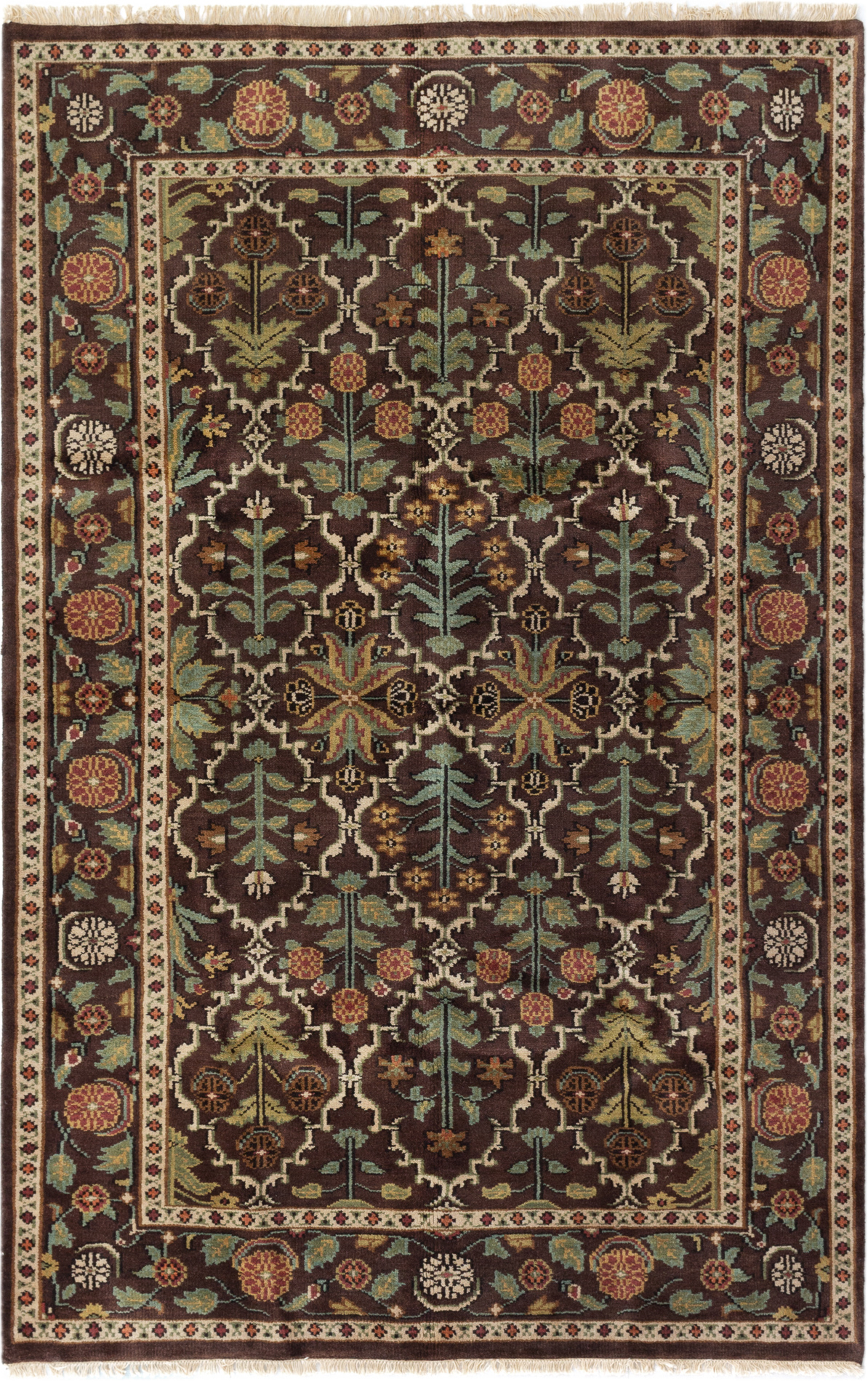 Hand-knotted Royal Mahal Dark Brown Wool Rug 5'5" x 8'6" Size: 5'5" x 8'6"  