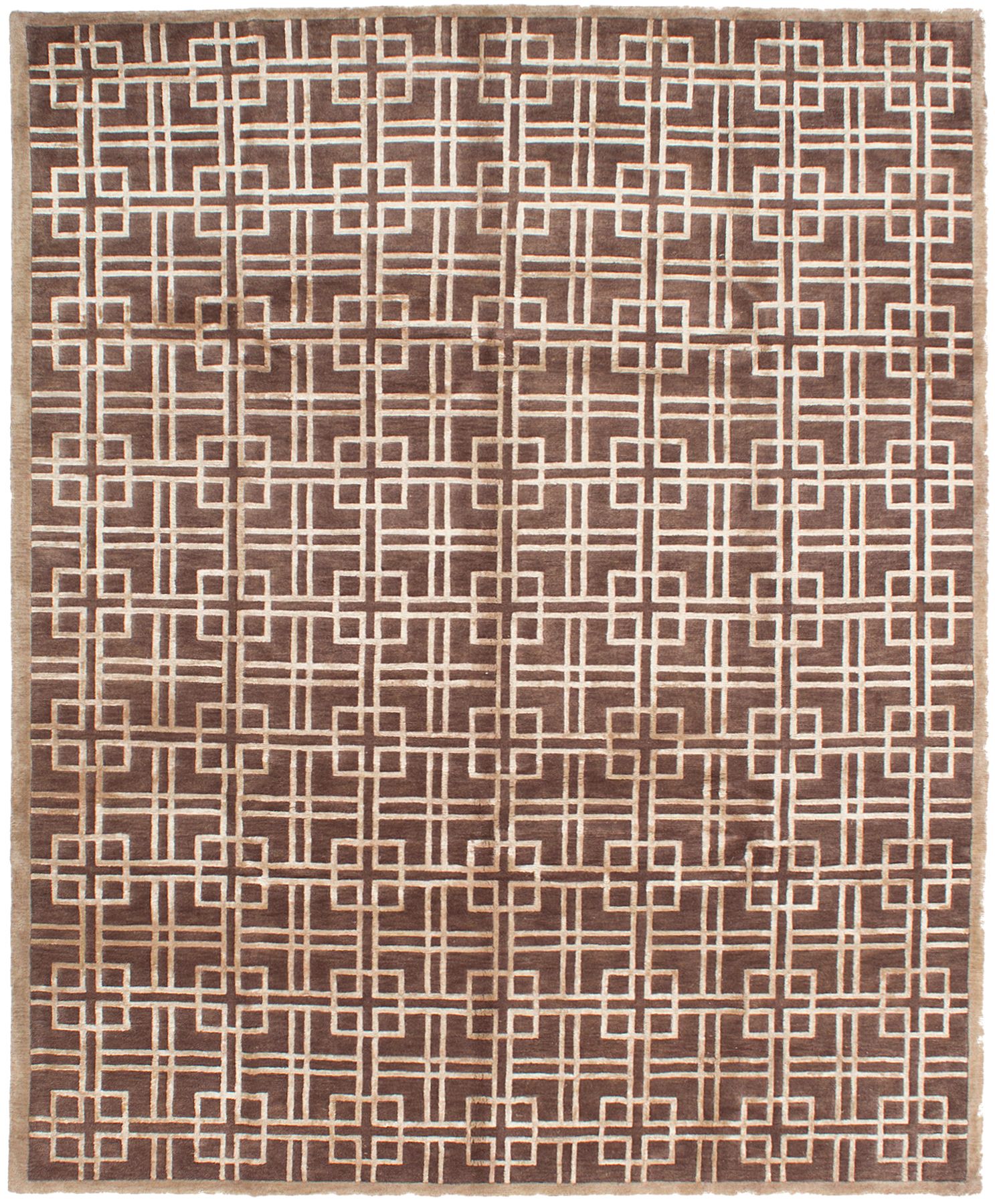 Hand-knotted Silk Touch Dark Brown Wool/Silk Rug 8'0" x 9'9" Size: 8'0" x 9'9"  