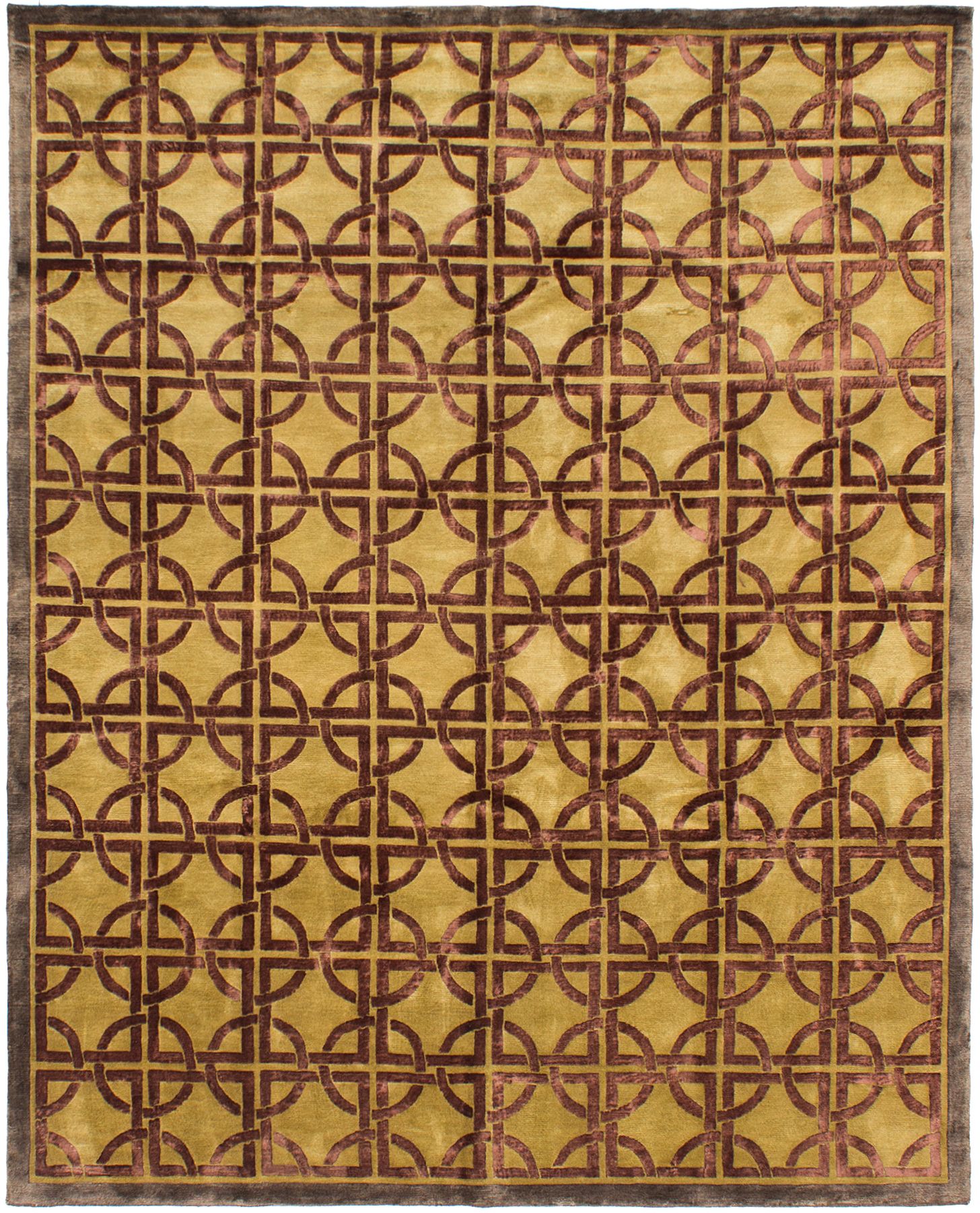 Hand-knotted Silk Touch Light Gold Wool/Silk Rug 7'9" x 9'9" Size: 7'9" x 9'9"  