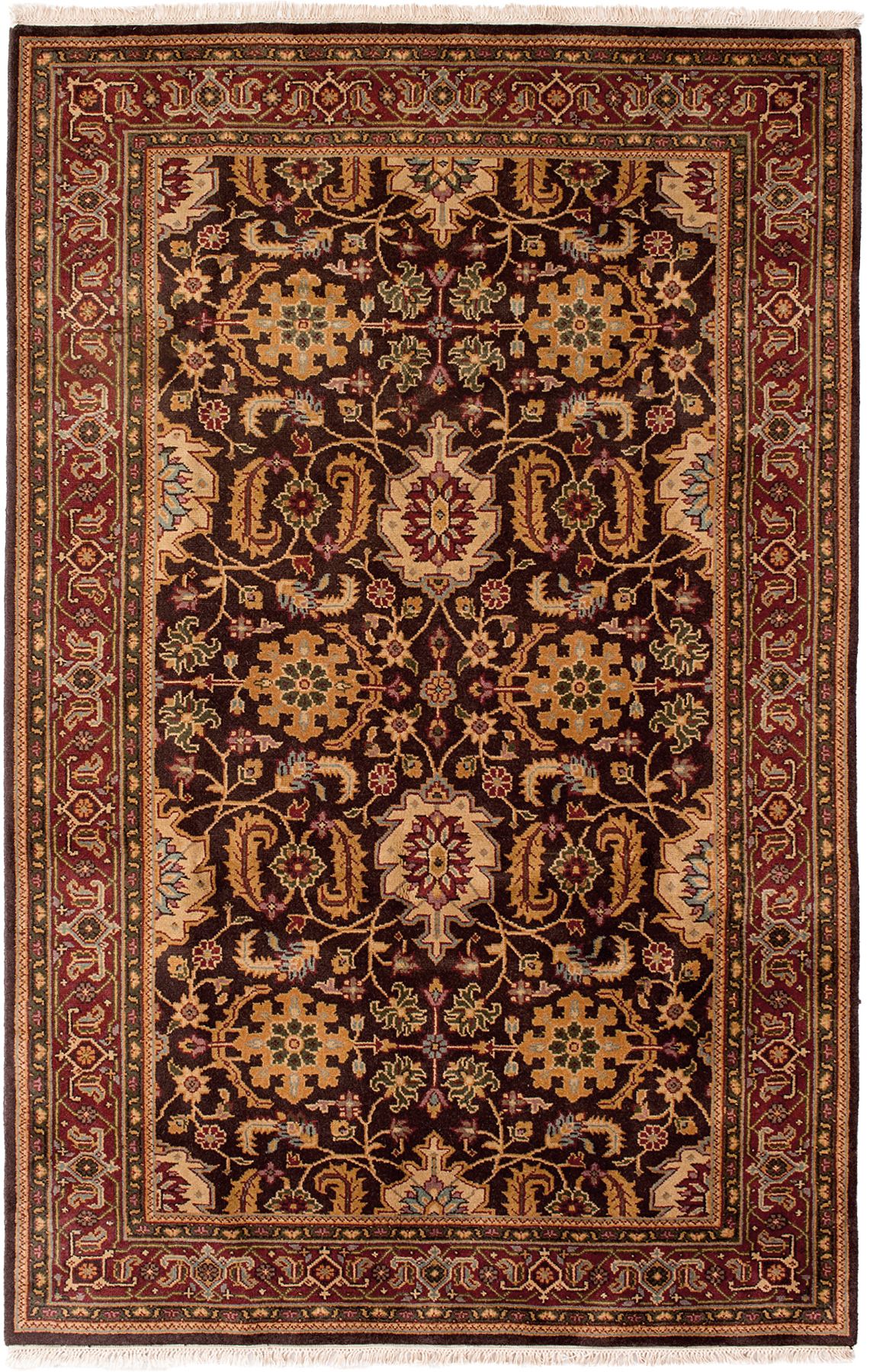 Hand-knotted Jamshidpour Dark Brown Wool Rug 5'5" x 8'5" Size: 5'5" x 8'5"  