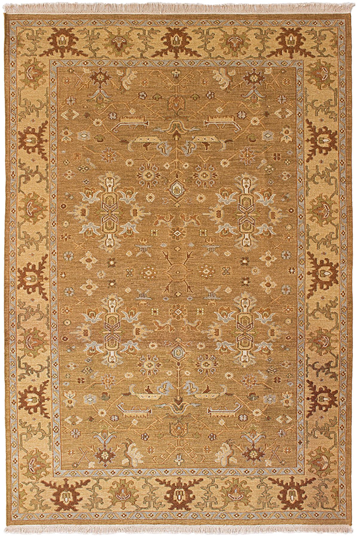 Hand woven Lahor Finest Tan Wool Tapestry Kilim 5'7" x 8'7" Size: 5'7" x 8'7"  