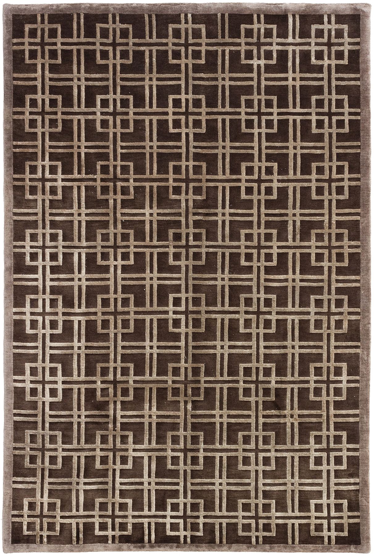 Hand-knotted Silk Touch Dark Brown Wool/Silk Rug 5'7" x 8'6" Size: 5'7" x 8'6"  