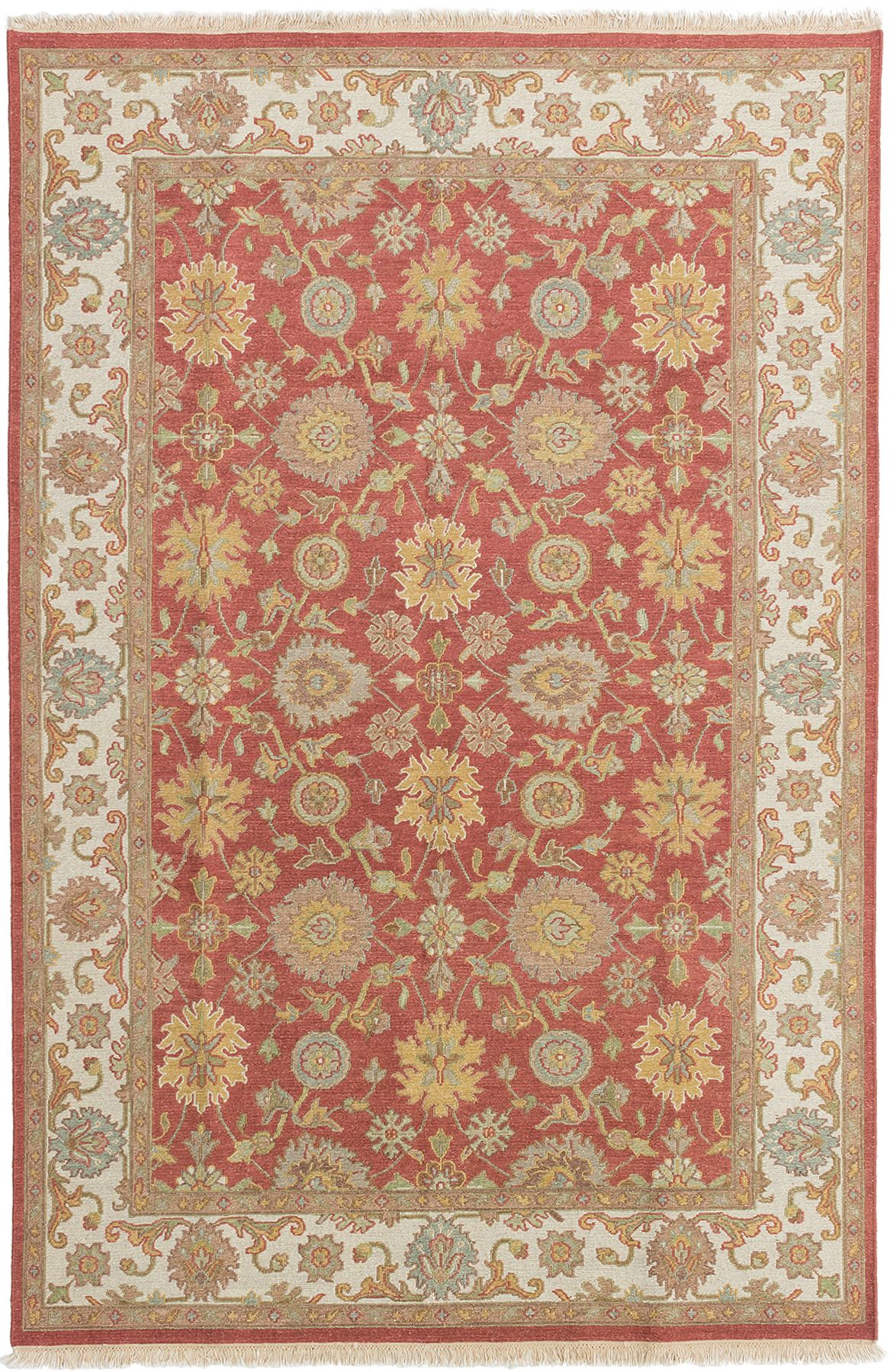 Hand woven Lahor Finest Red Wool Rug 5'7" x 8'6" Size: 5'7" x 8'6"  