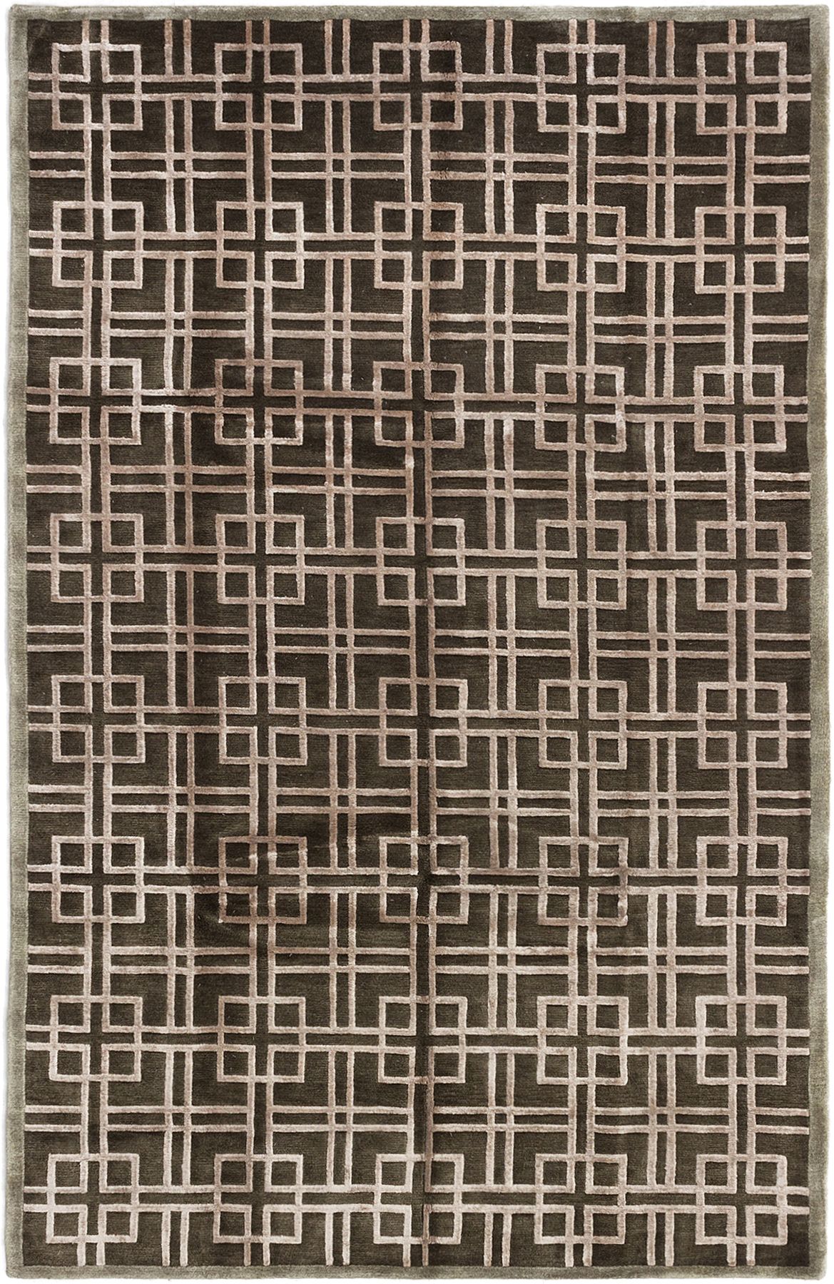 Hand-knotted Silk Touch Brown Wool/Silk Rug 6'7" x 8'7" Size: 6'7" x 8'7"  