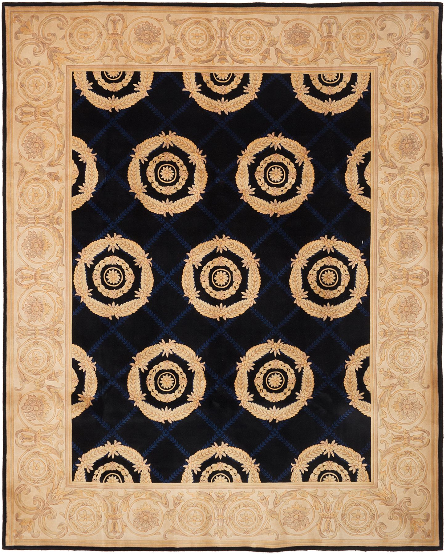Hand-knotted Savonnerie Black Wool Rug 8'0" x 10'0" Size: 8'0" x 10'0"  
