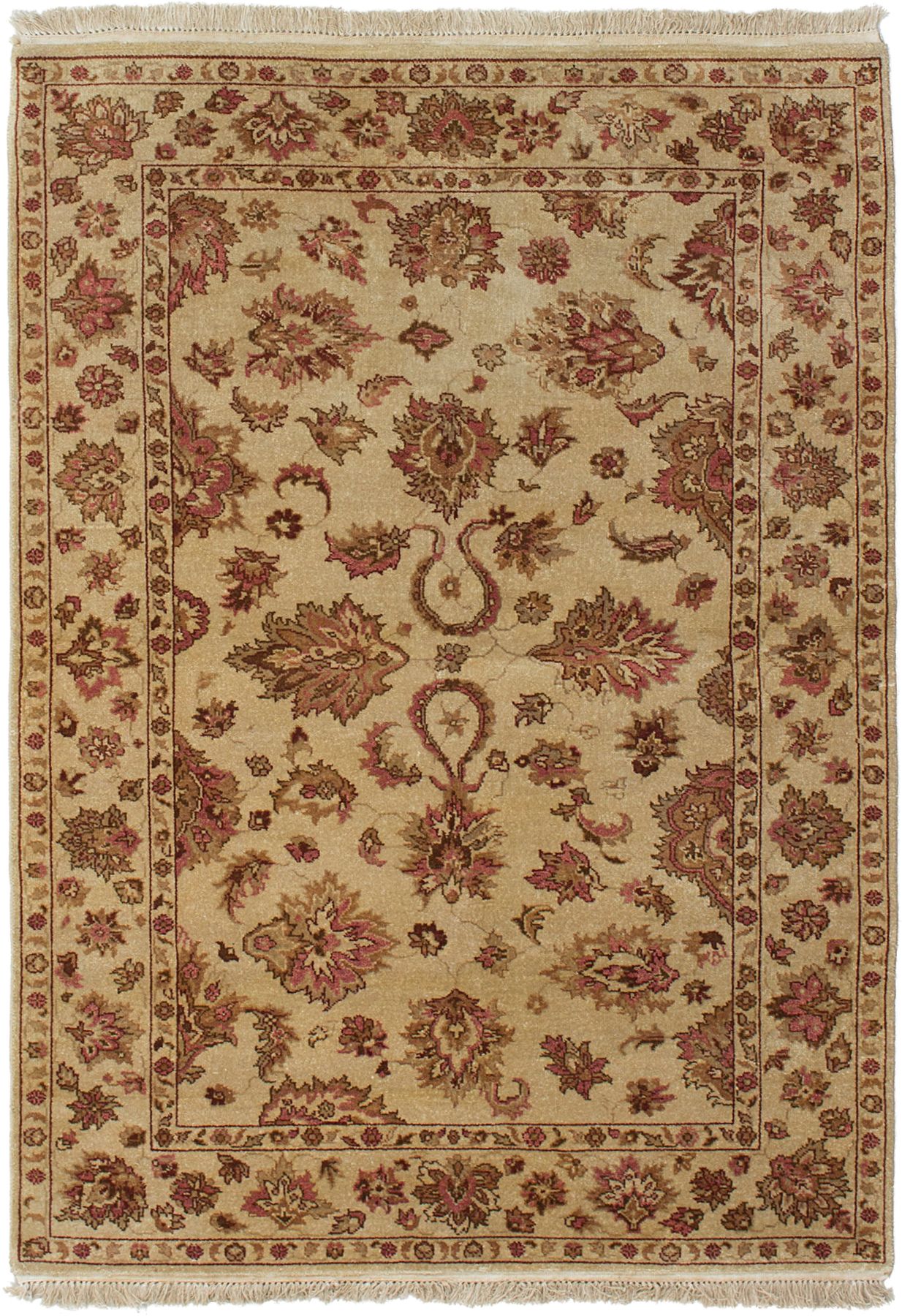 Hand-knotted Finest Agra Jaipur Cream Wool Rug 4'1" x 5'10" Size: 4'1" x 5'10"  
