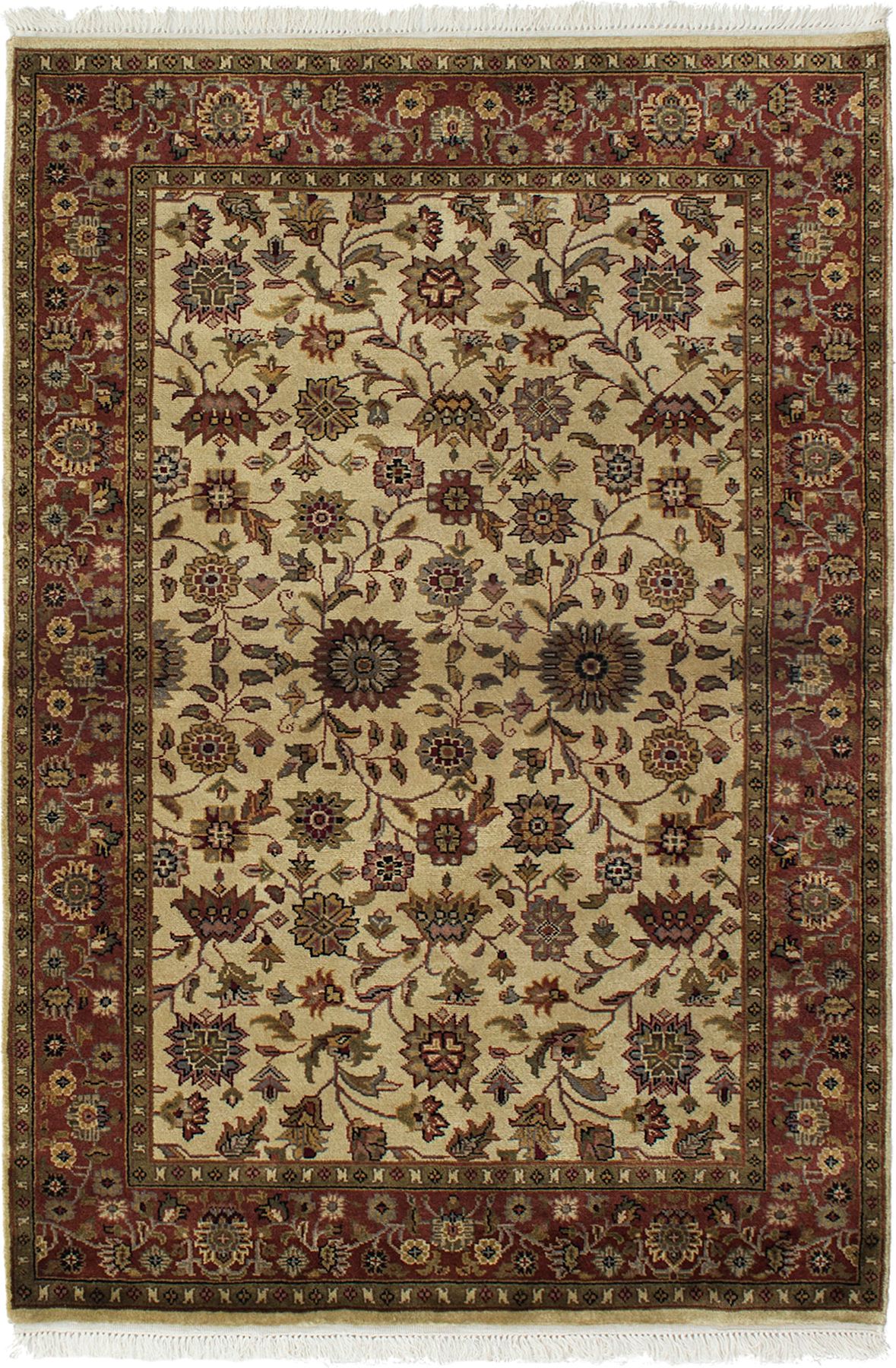 Hand-knotted Royal Kashan Cream Wool Rug 4'0" x 5'11" Size: 4'0" x 5'11"  