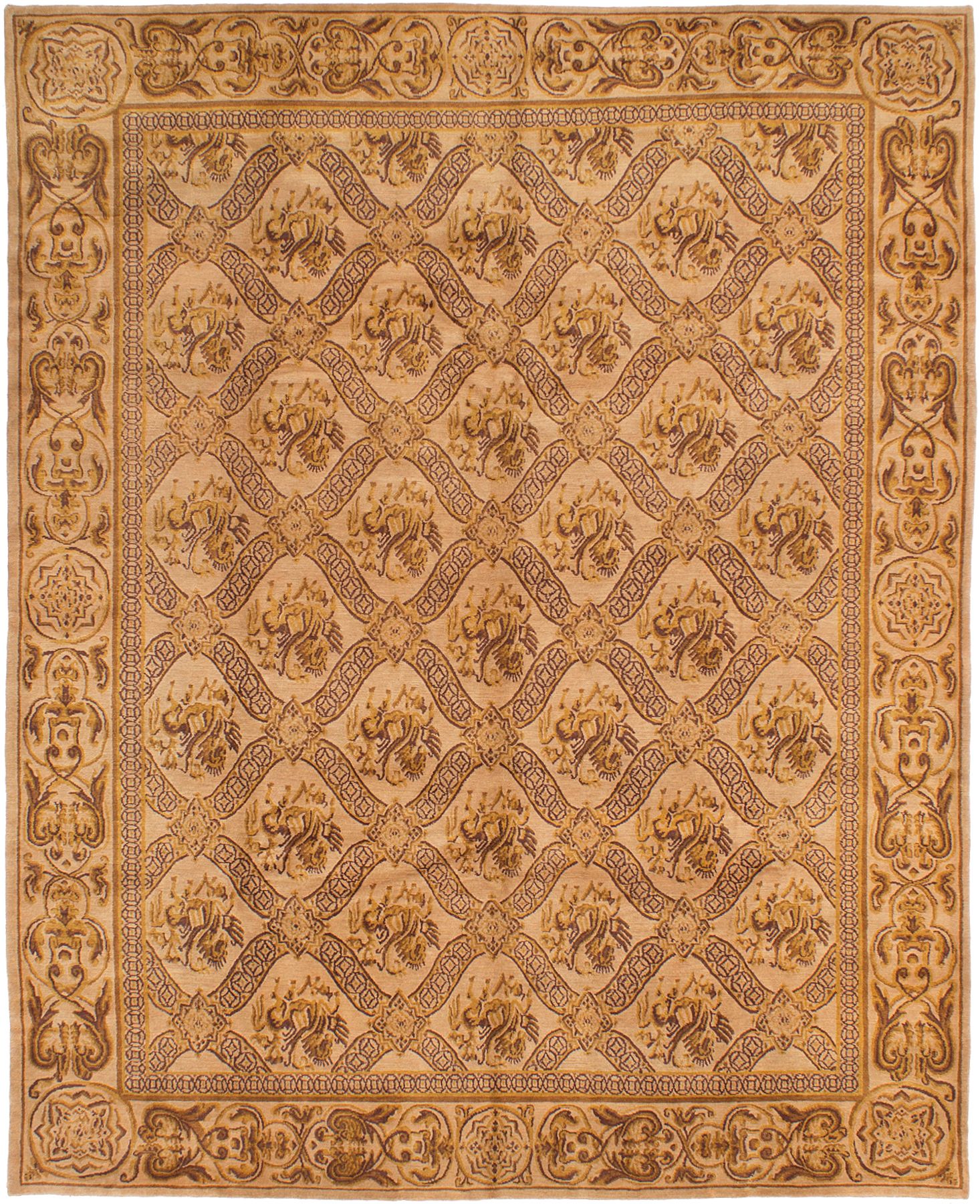 Hand-knotted Karma Beige, Light Brown Wool Rug 8'0" x 9'11" Size: 8'0" x 9'11"  