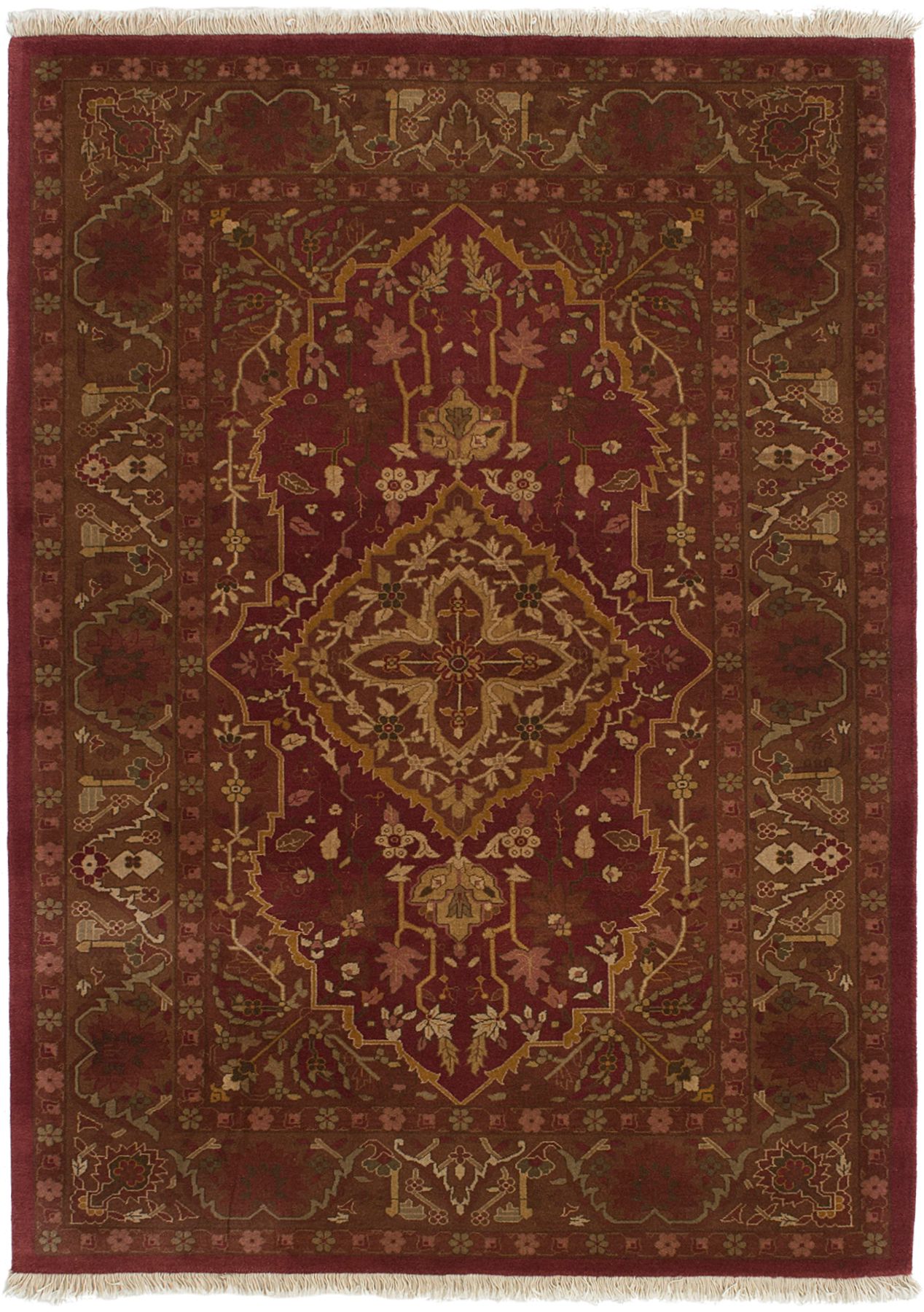Hand-knotted Jamshidpour Dark Red Wool Rug 4'3" x 6'1" Size: 4'3" x 6'1"  
